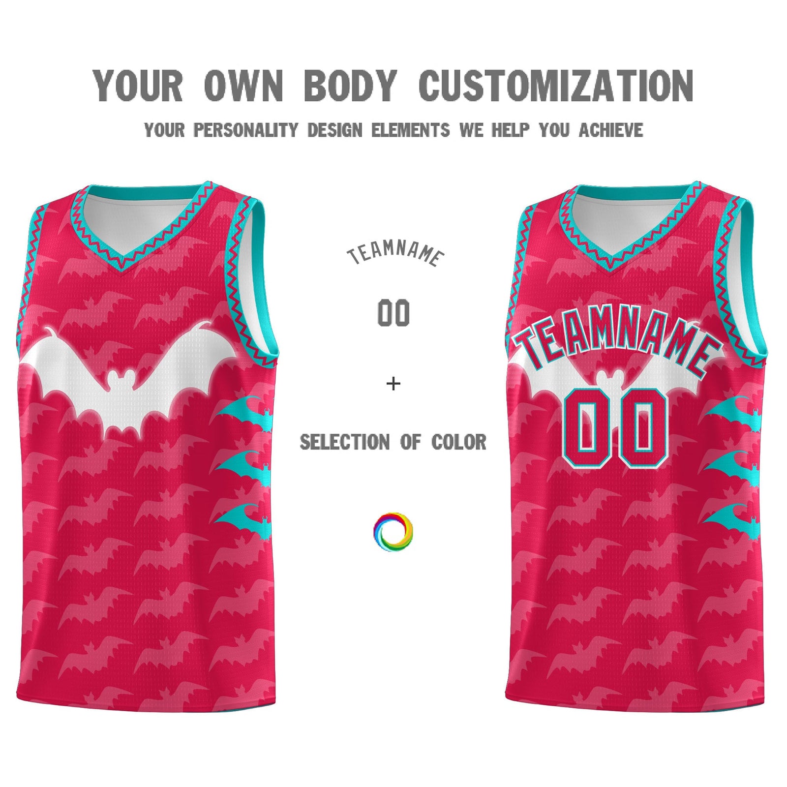 Custom Red White Aqua Bat Pattern Halloween Basketball Jersey | For Men,For Kid,For Youth,Sublimation Printed,Perfect for Training,Perfect for Parties,Add Name and Numbern | KXKSHOP