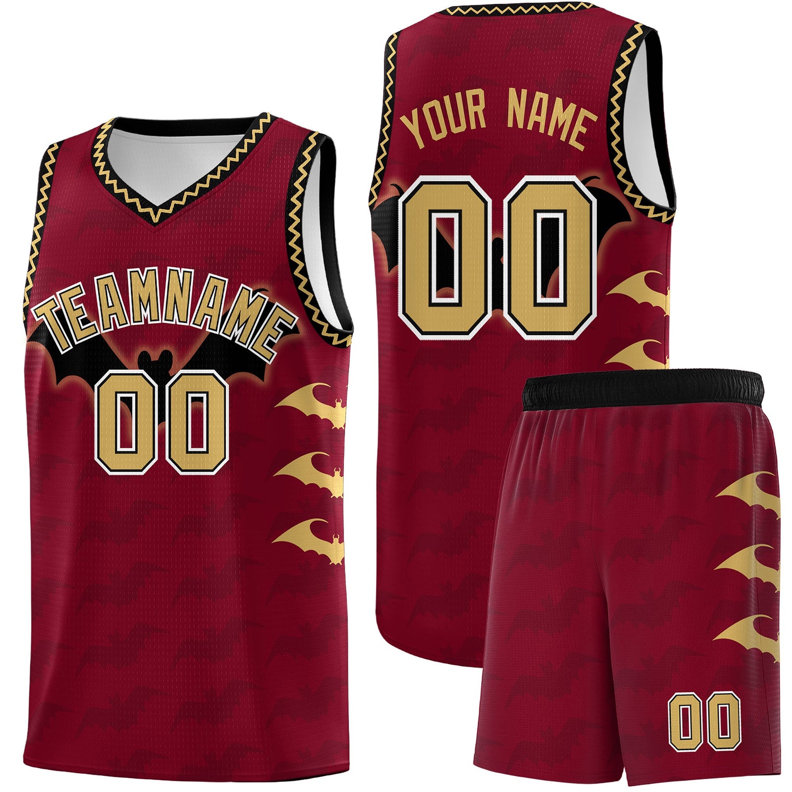 Custom Crimson Old Gold Bat Pattern Halloween Basketball Jersey | For Men,For Kid,For Youth,Sublimation Printed,Perfect for Training,Perfect for Parties,Add Name and Numbern | KXKSHOP