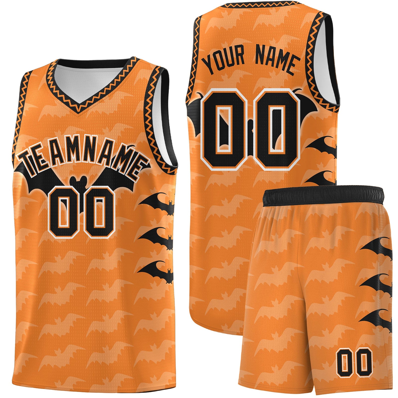 Custom Gold Orange Bat Pattern Halloween Basketball Jersey | For Men,For Kid,For Youth,Sublimation Printed,Perfect for Training,Perfect for Parties,Add Name and Numbern | KXKSHOP