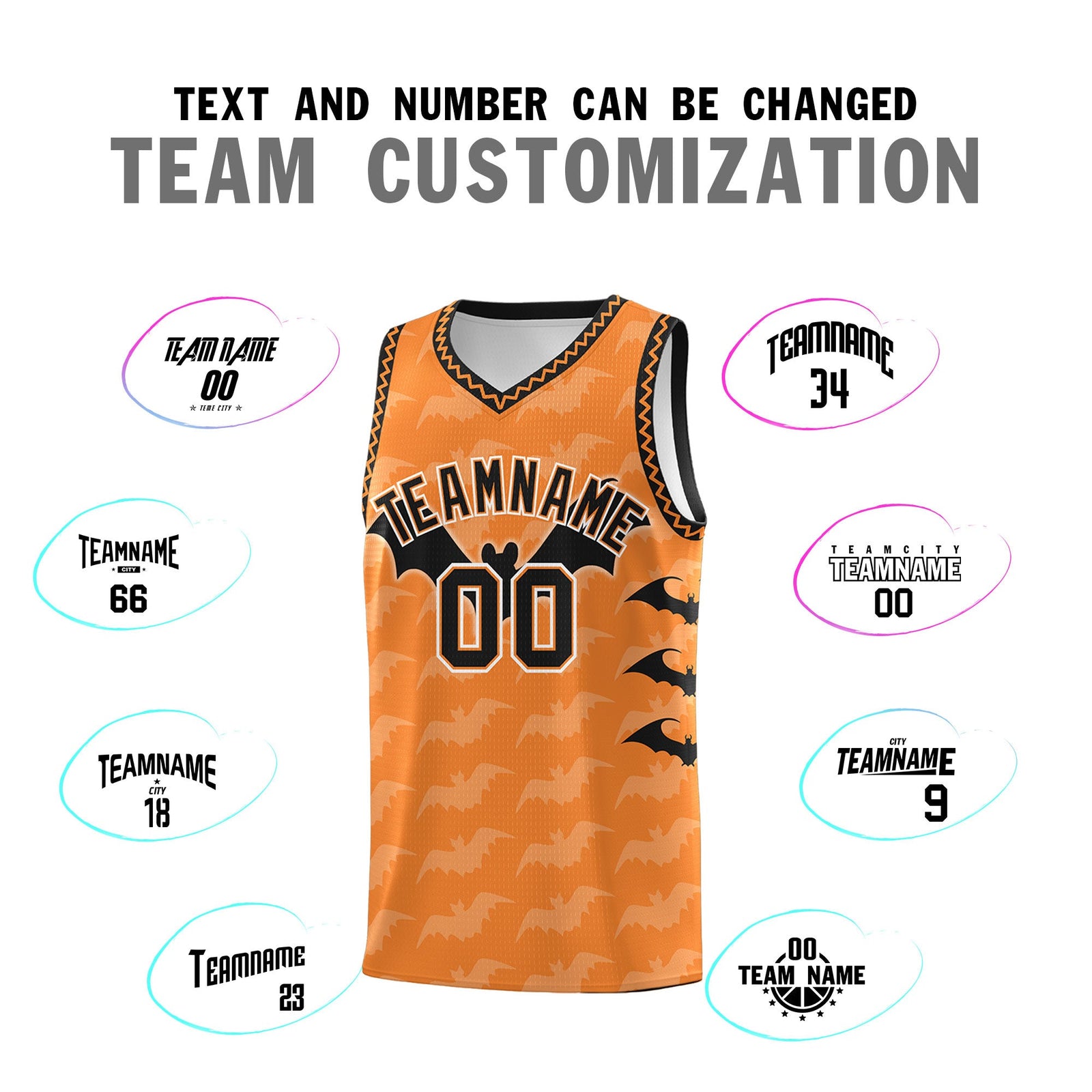 Custom Gold Orange Bat Pattern Halloween Basketball Jersey | For Men,For Kid,For Youth,Sublimation Printed,Perfect for Training,Perfect for Parties,Add Name and Numbern | KXKSHOP
