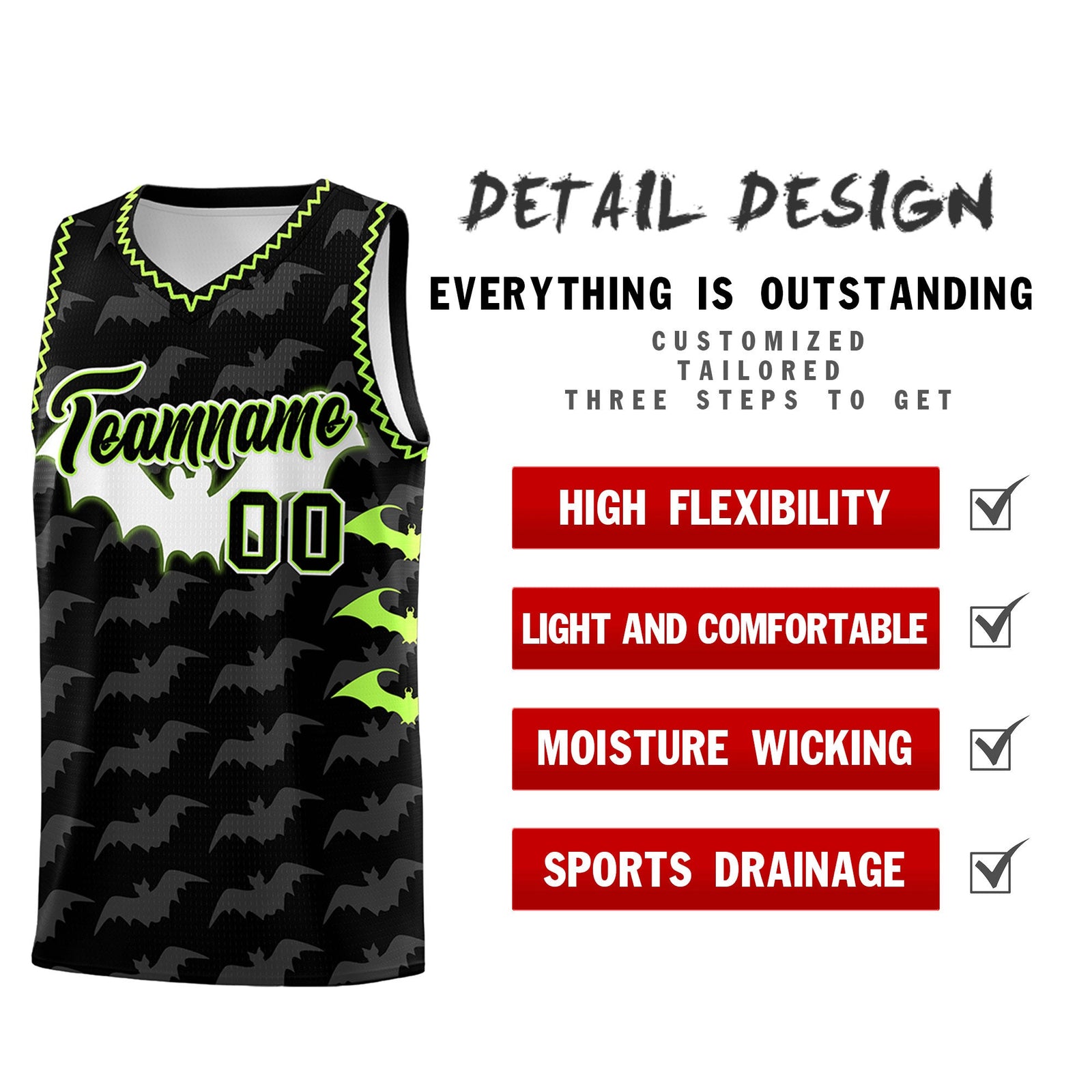 Custom Black Fluorescent Green Bat Pattern Halloween Basketball Jersey | For Men,For Kid,For Youth,Sublimation Printed,Perfect for Training,Perfect for Parties,Add Name and Numbern | KXKSHOP