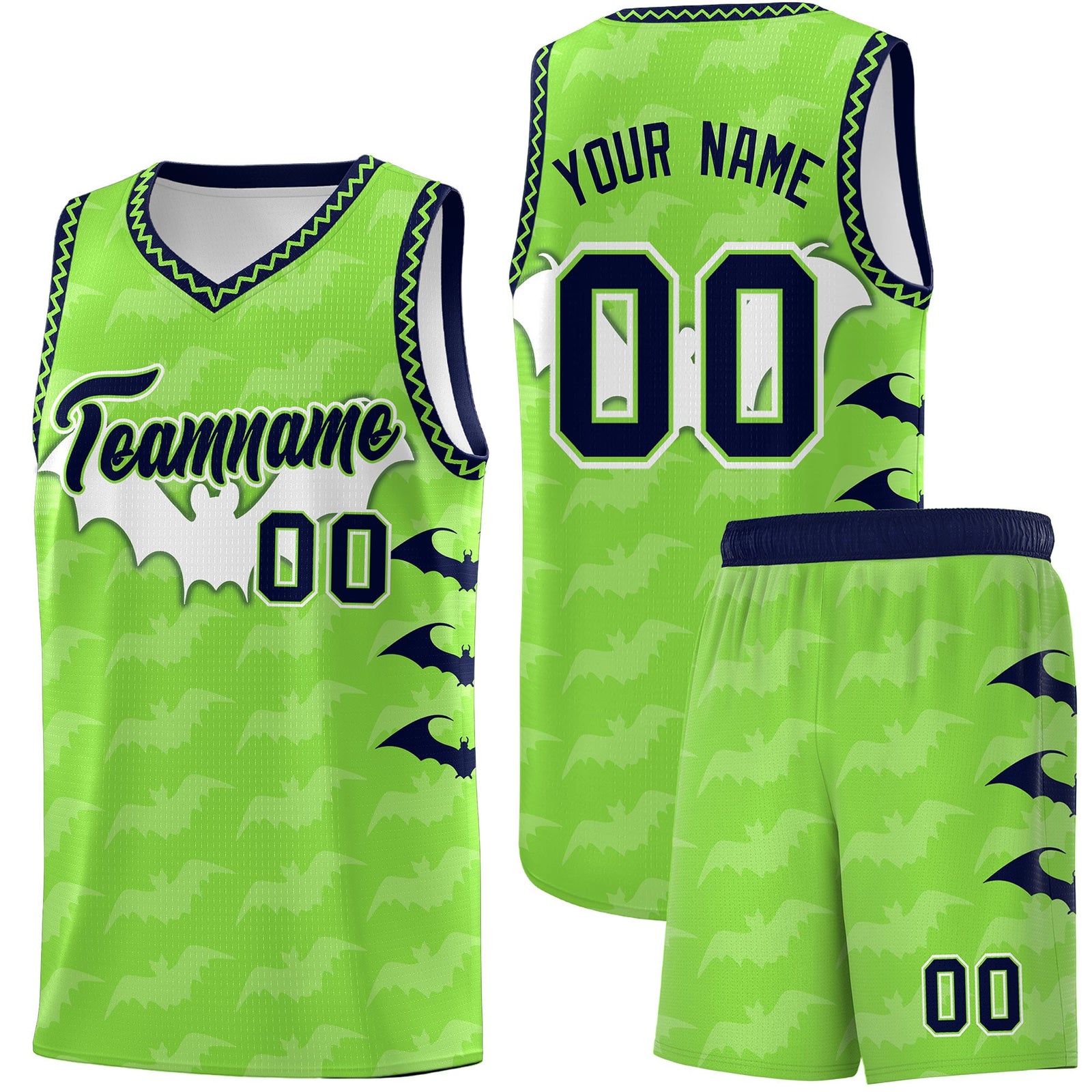 Custom Fluorescent Green Bat Pattern Halloween Basketball Jersey | For Men,For Kid,For Youth,Sublimation Printed,Perfect for Training,Perfect for Parties,Add Name and Numbern | KXKSHOP