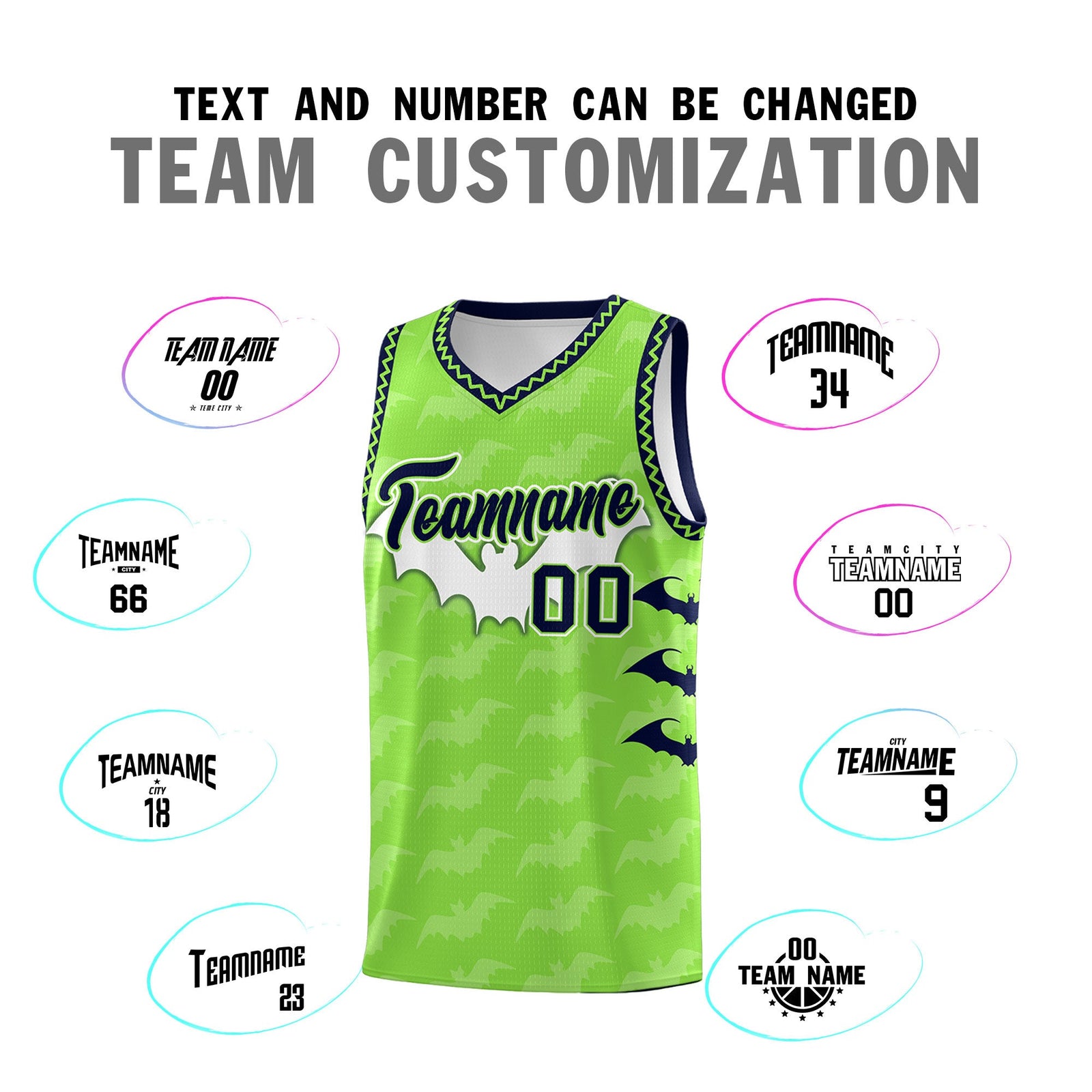 Custom Fluorescent Green Bat Pattern Halloween Basketball Jersey | For Men,For Kid,For Youth,Sublimation Printed,Perfect for Training,Perfect for Parties,Add Name and Numbern | KXKSHOP