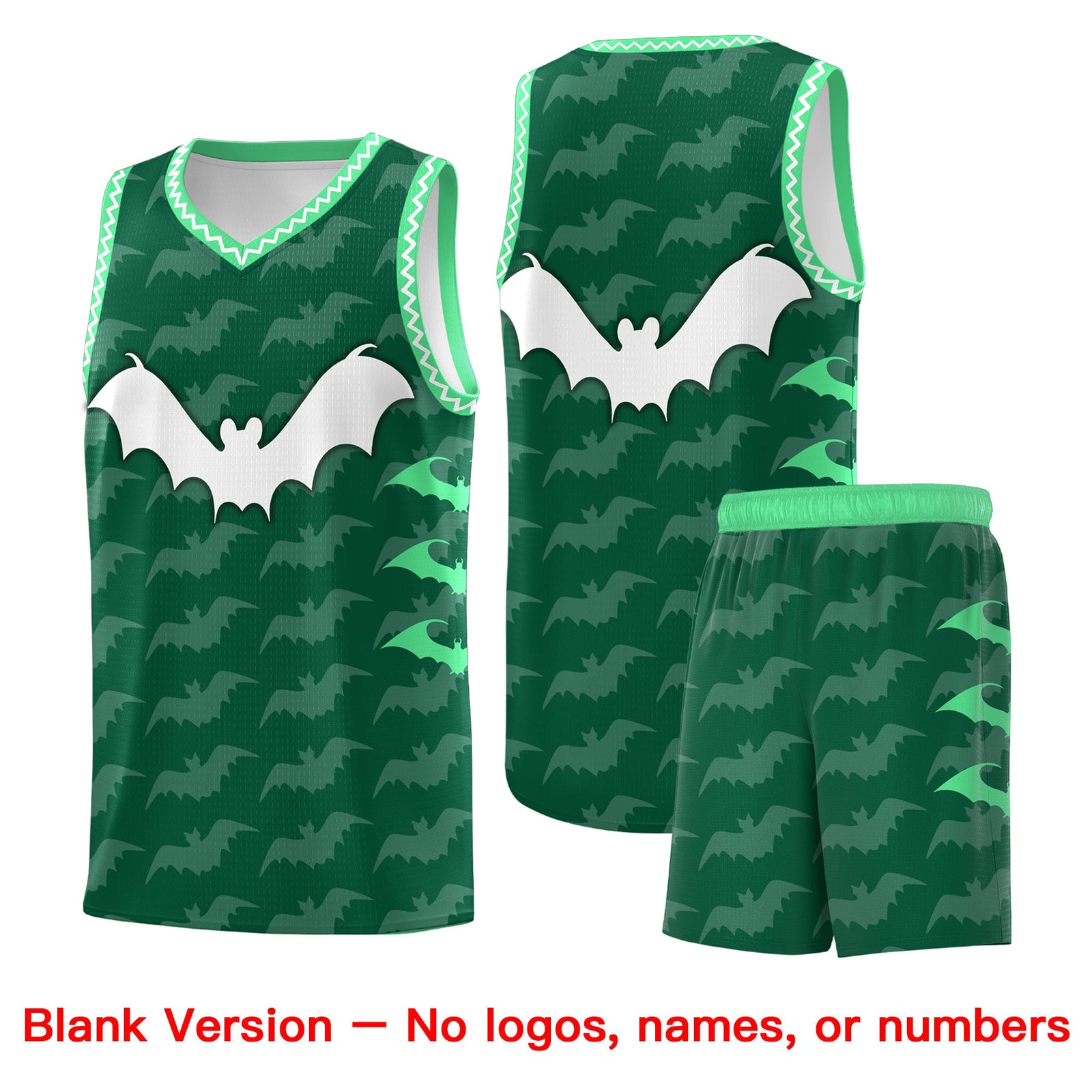 Custom Kelly Green White Green Bat Pattern Halloween Basketball Jersey | For Men,For Kid,For Youth,Sublimation Printed,Perfect for Training,Perfect for Parties,Add Name and Numbern | KXKSHOP