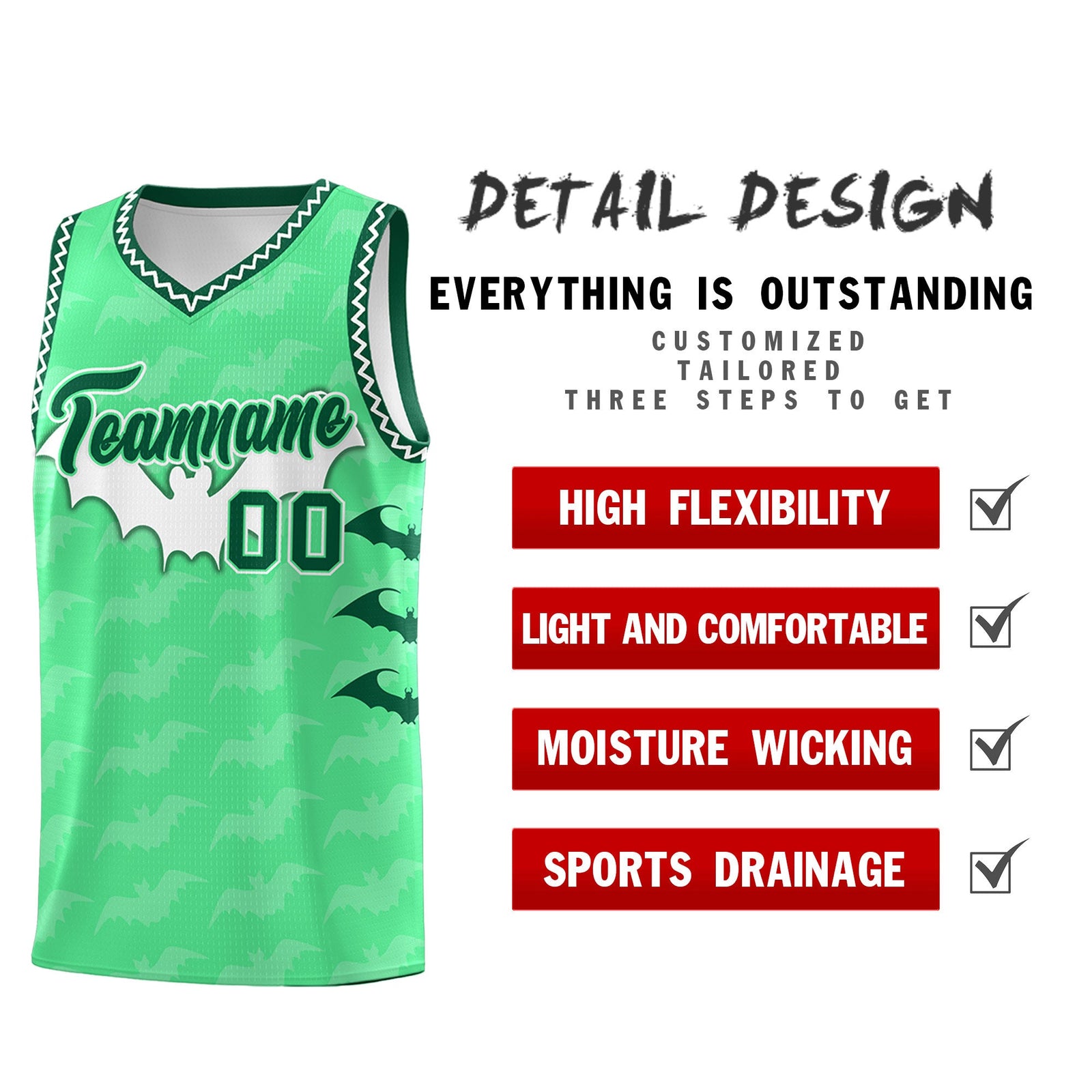 Custom Green White Bat Pattern Halloween Basketball Jersey | For Men,For Kid,For Youth,Sublimation Printed,Perfect for Training,Perfect for Parties,Add Name and Numbern | KXKSHOP