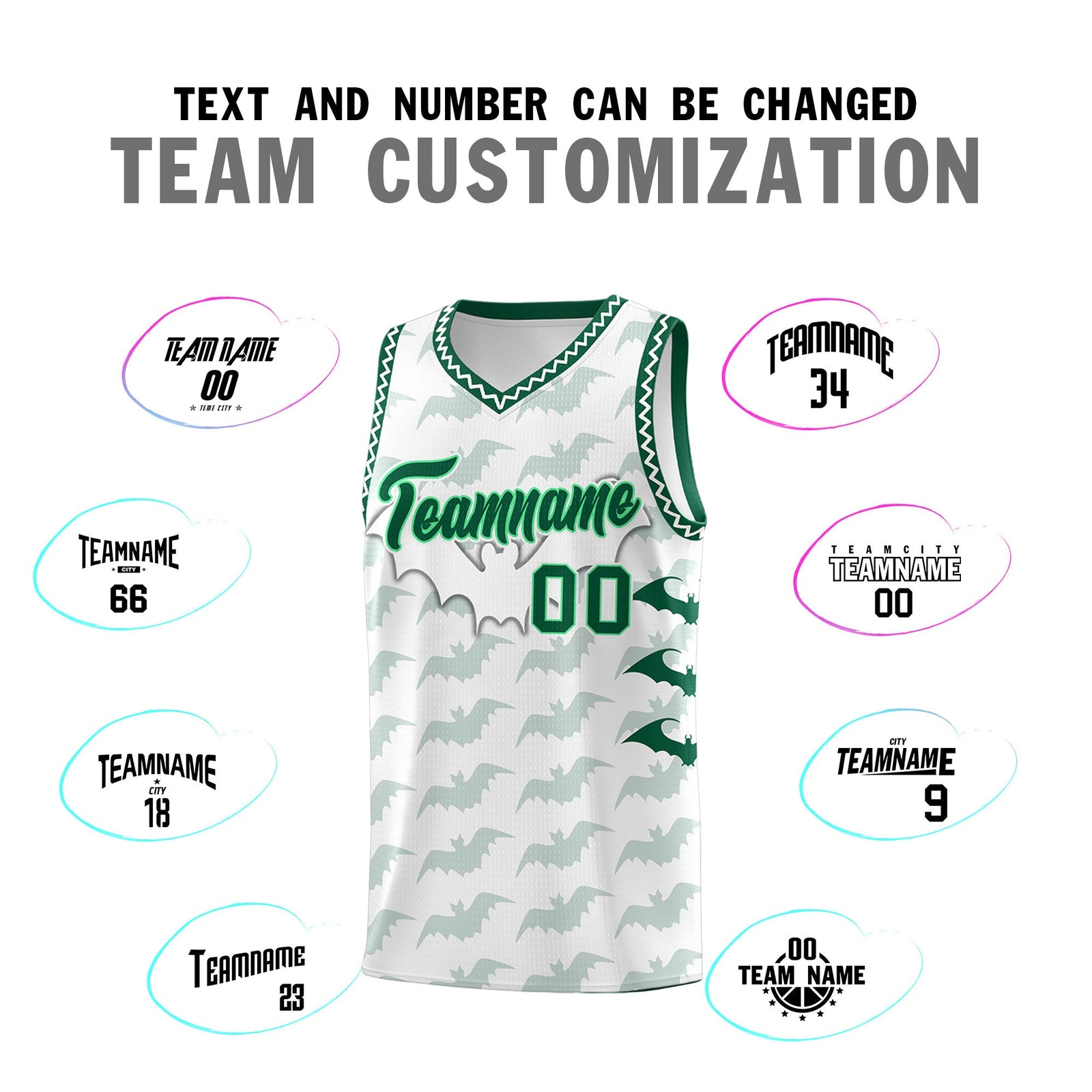 Custom White Kelly Green Bat Pattern Halloween Basketball Jersey | For Men,For Kid,For Youth,Sublimation Printed,Perfect for Training,Perfect for Parties,Add Name and Numbern | KXKSHOP