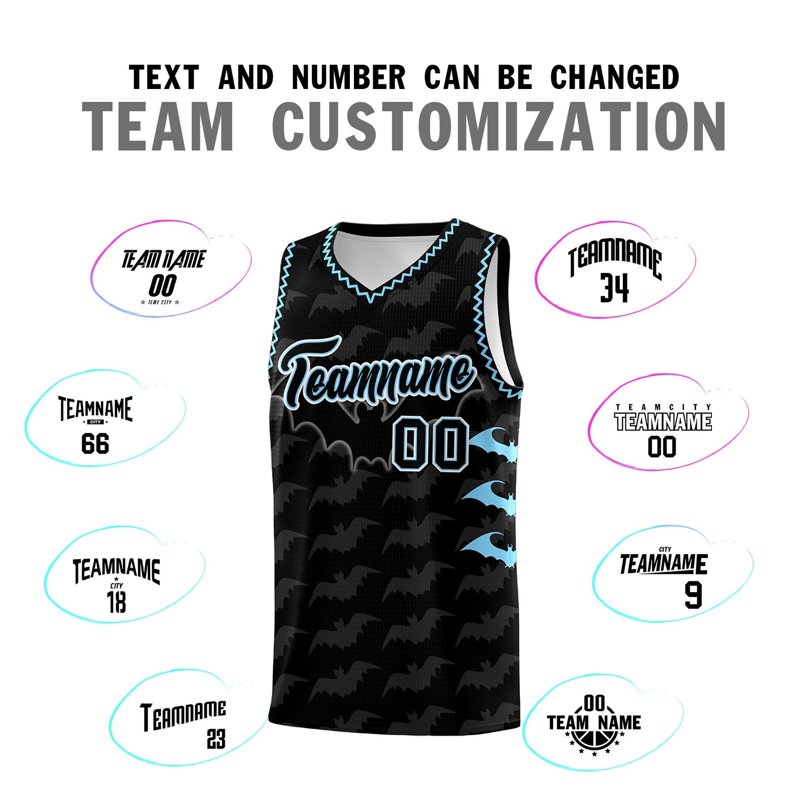 Custom Black Light Blue Bat Pattern Halloween Basketball Jersey | For Men,For Kid,For Youth,Sublimation Printed,Perfect for Training,Perfect for Parties,Add Name and Numbern | KXKSHOP