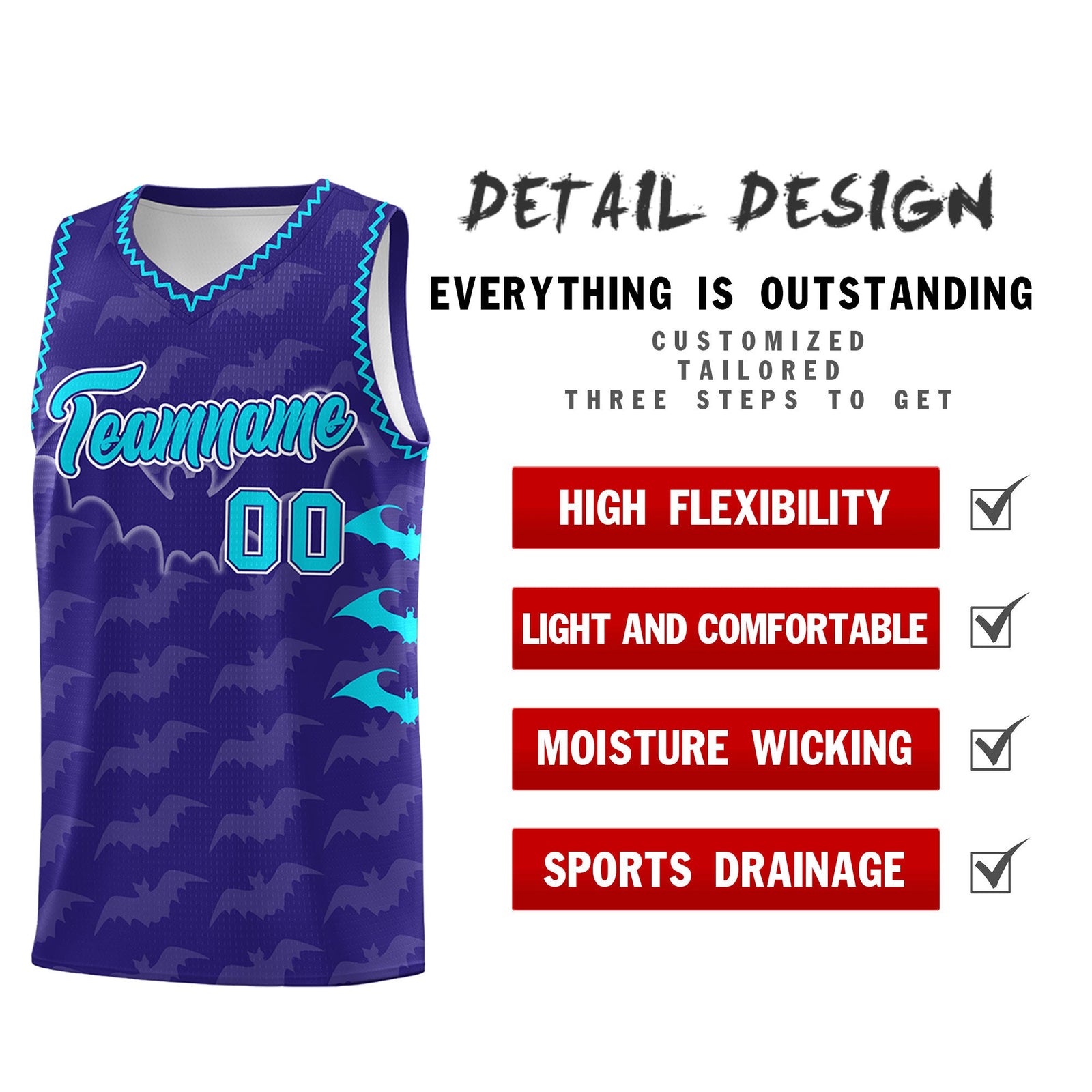 Custom Royal Sky Blue Bat Pattern Halloween Basketball Jersey | For Men,For Kid,For Youth,Sublimation Printed,Perfect for Training,Perfect for Parties,Add Name and Numbern | KXKSHOP