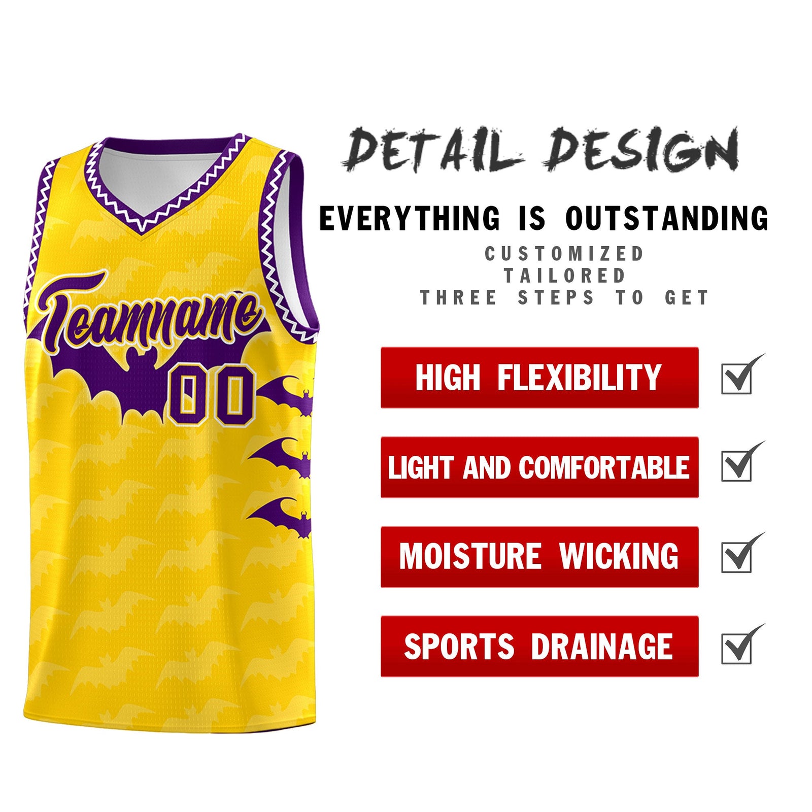 Custom Gold White Purple Bat Pattern Halloween Basketball Jersey | For Men,For Kid,For Youth,Sublimation Printed,Perfect for Training,Perfect for Parties,Add Name and Numbern | KXKSHOP