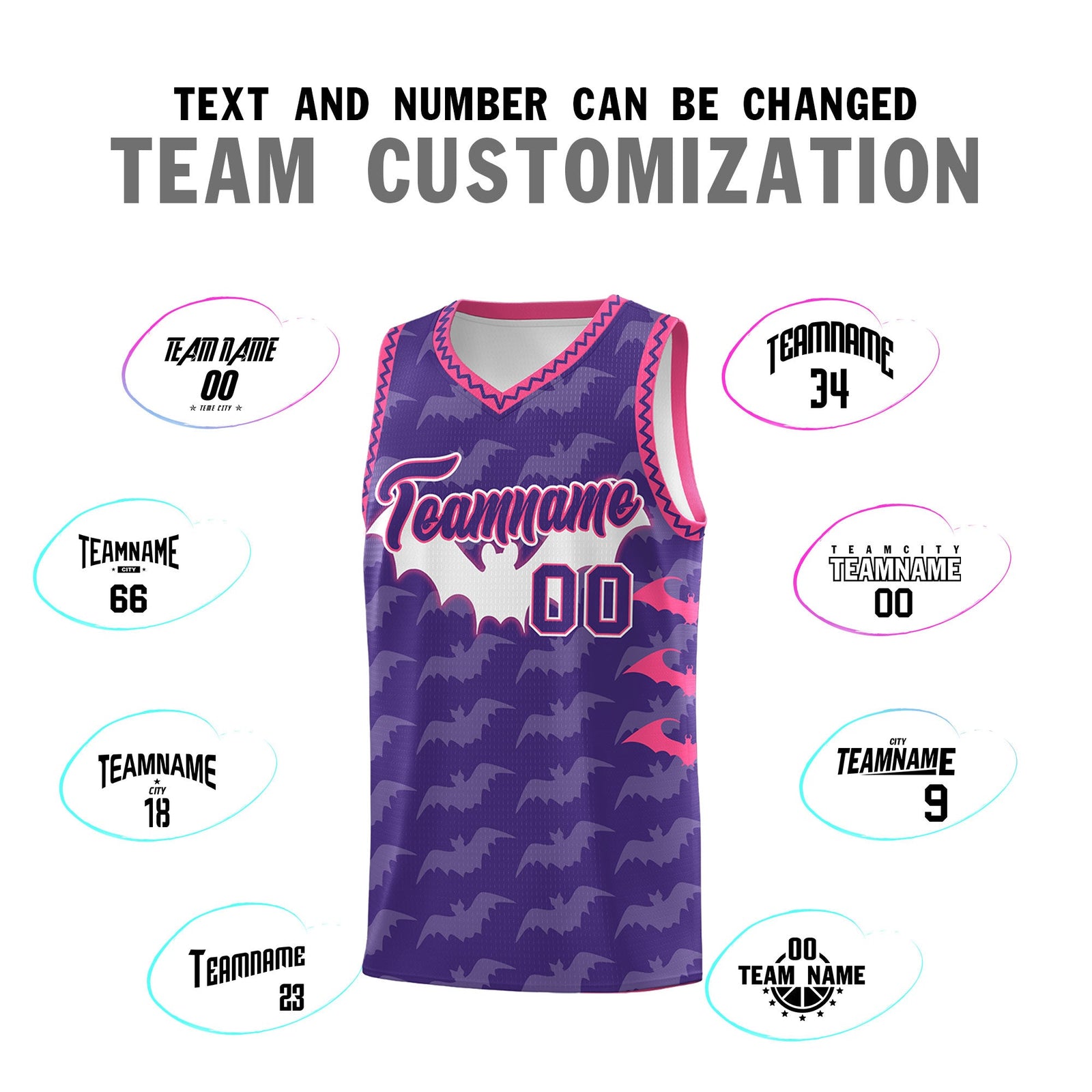 Custom Purple White Pink Bat Pattern Halloween Basketball Jersey | For Men,For Kid,For Youth,Sublimation Printed,Perfect for Training,Perfect for Parties,Add Name and Numbern | KXKSHOP