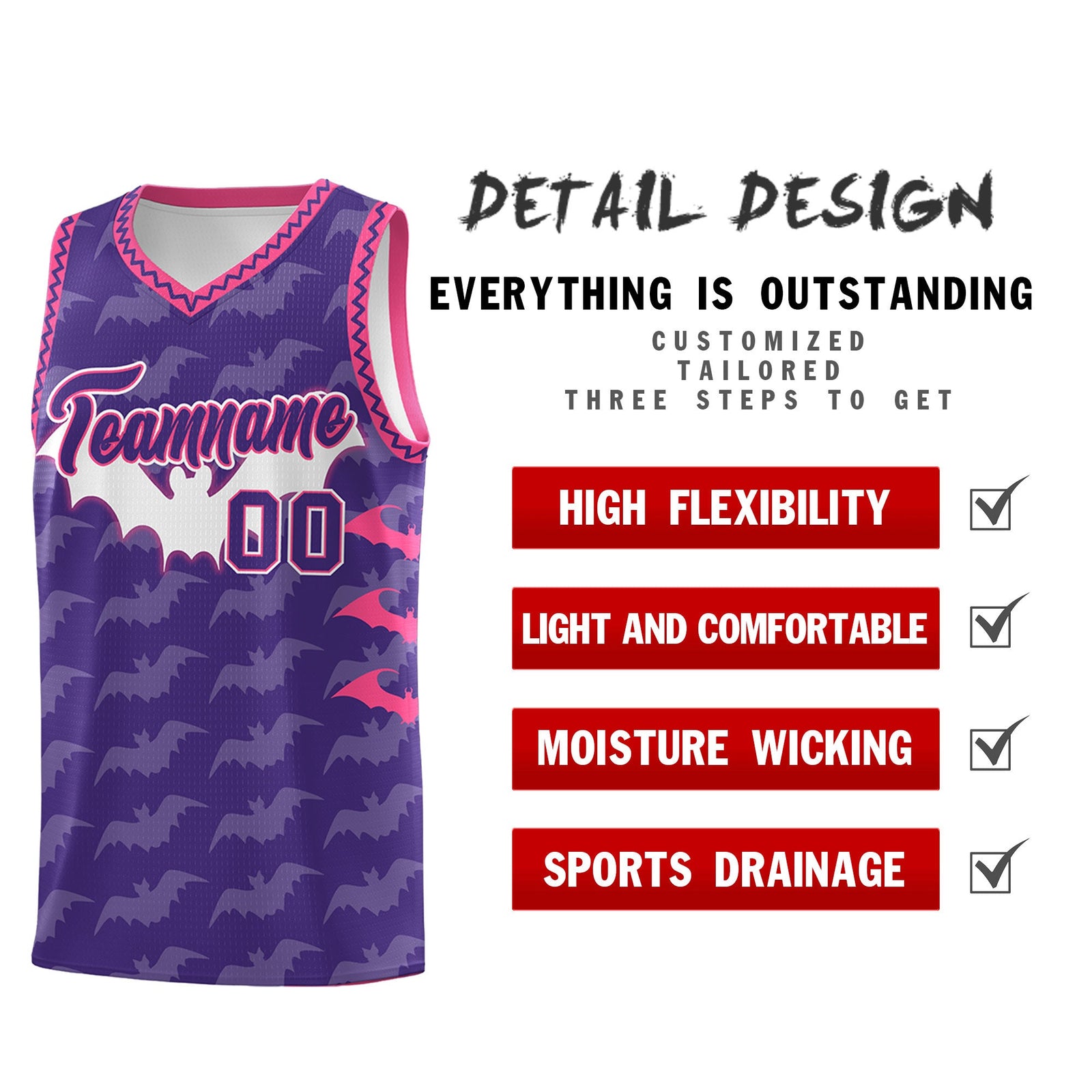 Custom Purple White Pink Bat Pattern Halloween Basketball Jersey | For Men,For Kid,For Youth,Sublimation Printed,Perfect for Training,Perfect for Parties,Add Name and Numbern | KXKSHOP