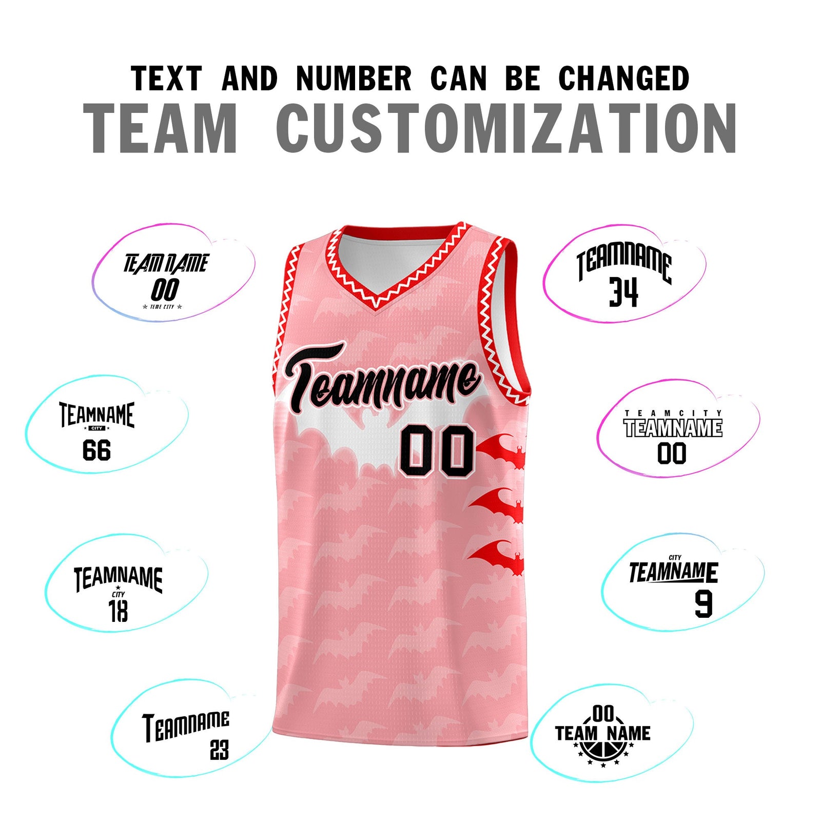 Custom Light Pink White Bat Pattern Halloween Basketball Jersey | For Men,For Kid,For Youth,Sublimation Printed,Perfect for Training,Perfect for Parties,Add Name and Numbern | KXKSHOP