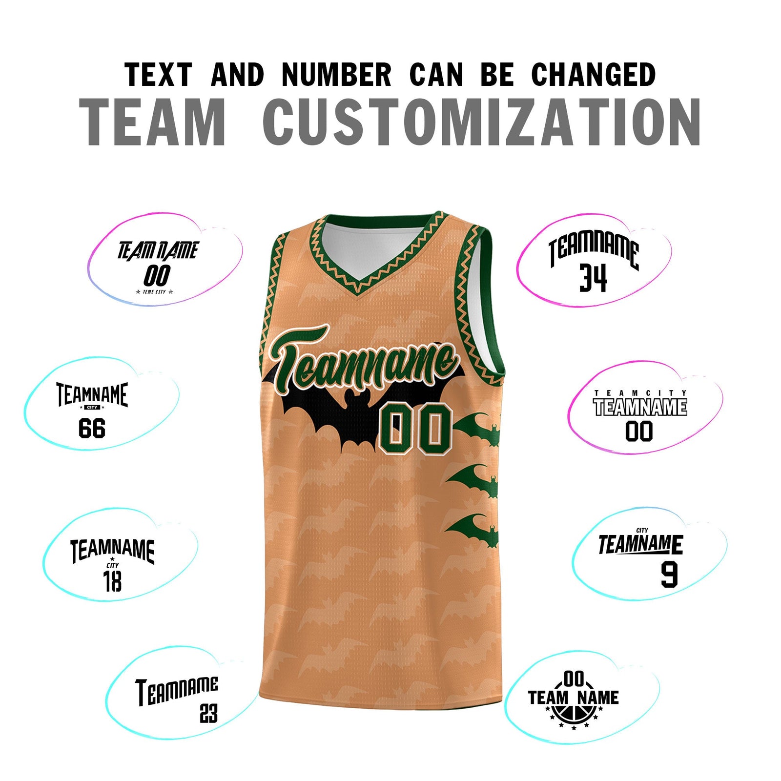 Custom Buckskin Brown Bat Pattern Halloween Basketball Jersey | For Men,For Kid,For Youth,Sublimation Printed,Perfect for Training,Perfect for Parties,Add Name and Numbern | KXKSHOP