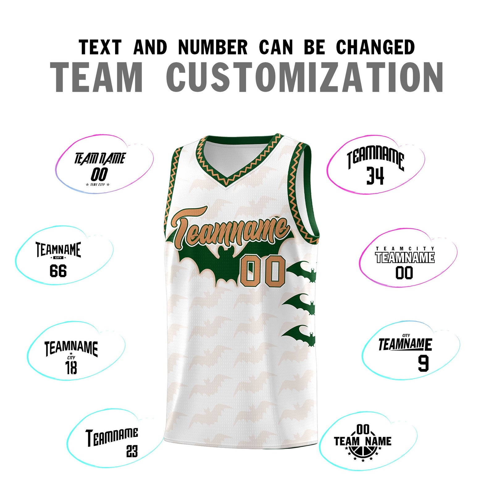 Custom White Buckskin Brown Bat Pattern Halloween Basketball Jersey | For Men,For Kid,For Youth,Sublimation Printed,Perfect for Training,Perfect for Parties,Add Name and Numbern | KXKSHOP