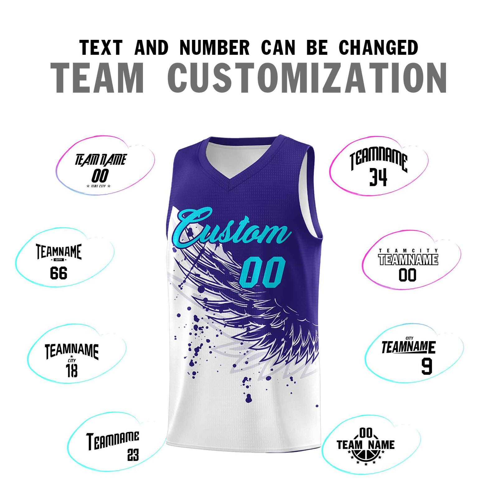 Custom White Royal Wing Pattern Sports Uniform Basketball Jersey| KXKSHOP