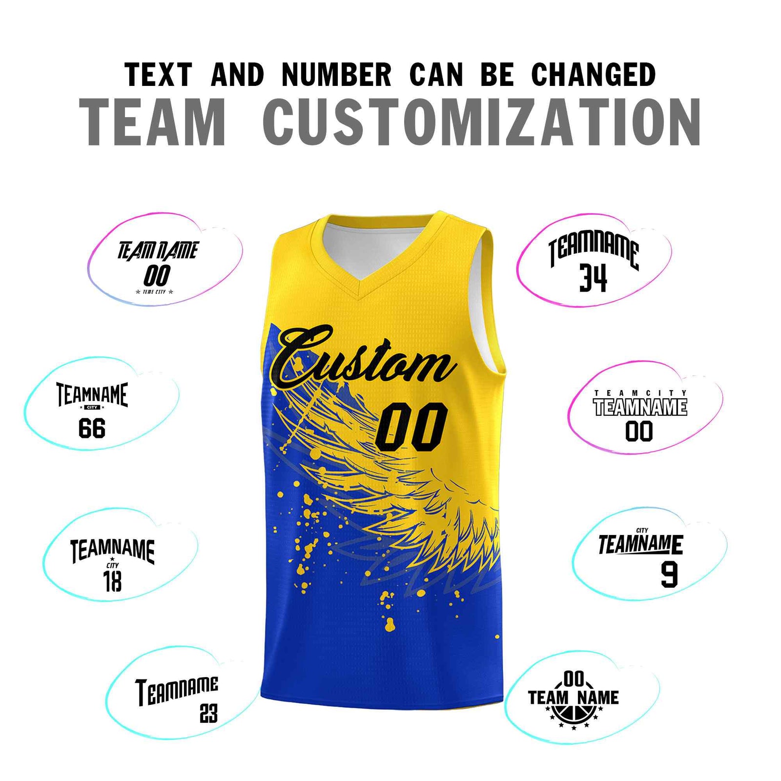 Custom Royal Gold Wing Pattern Sports Uniform Basketball Jersey| KXKSHOP