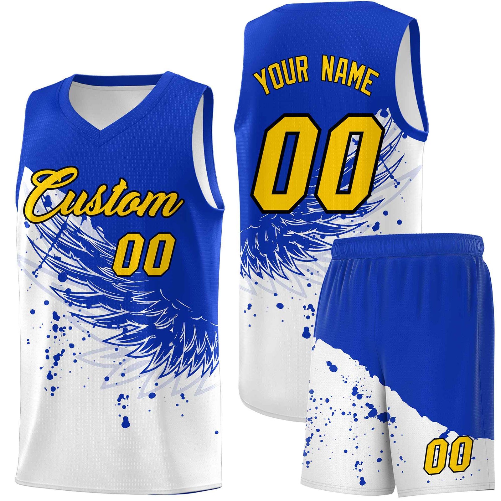 Custom White Royal Wing Pattern Sports Uniform Basketball Jersey| KXKSHOP
