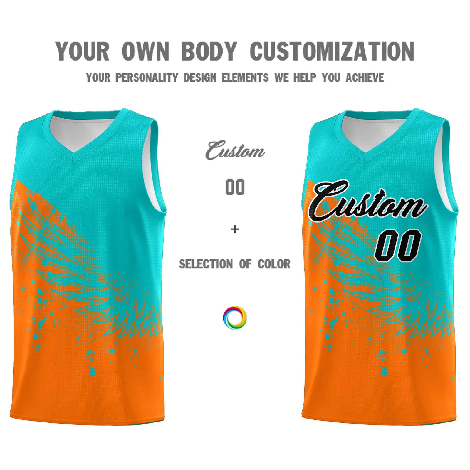 Custom Orange Aqua Wing Pattern Sports Uniform Basketball Jersey| KXKSHOP