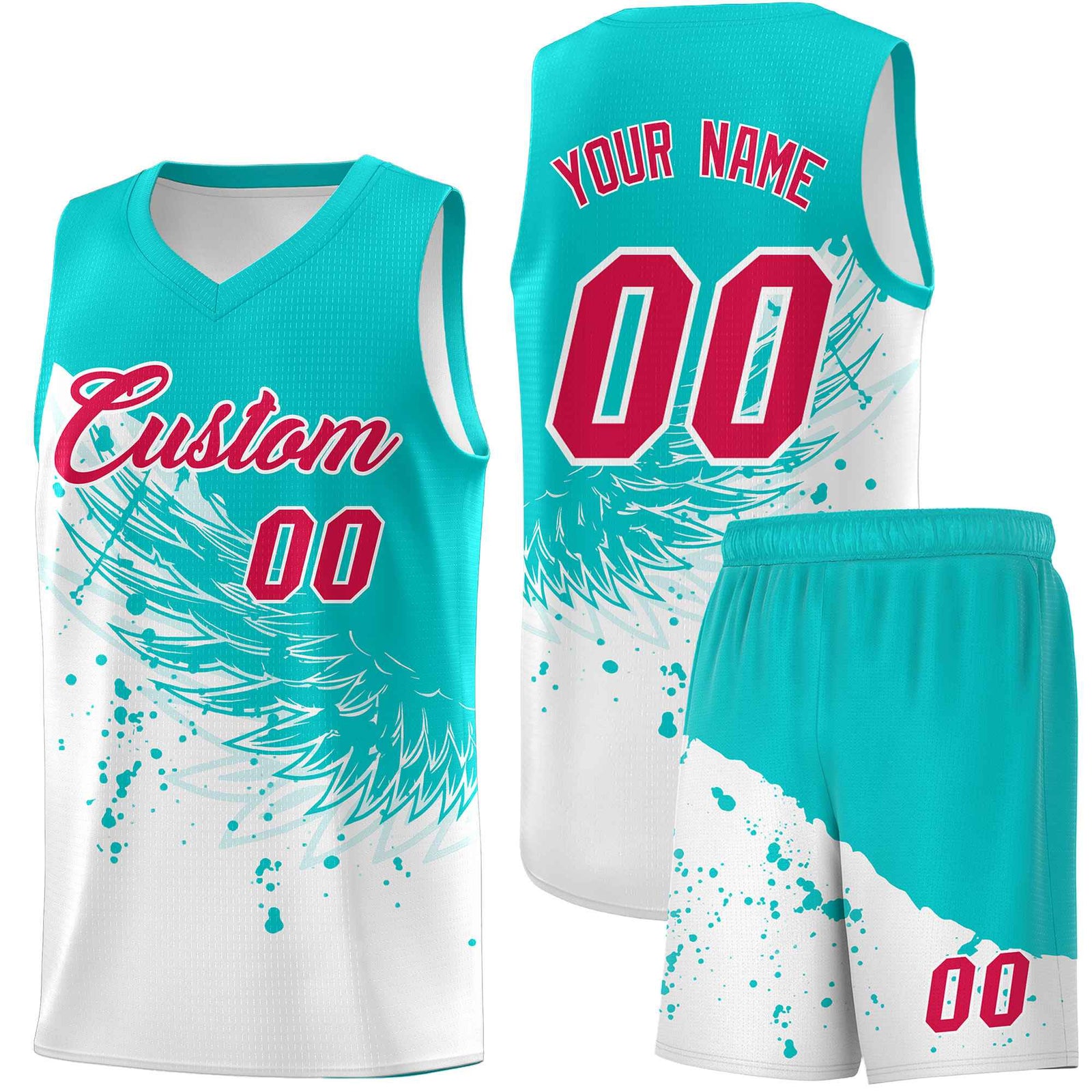 Custom White Aqua Wing Pattern Sports Uniform Basketball Jersey| KXKSHOP