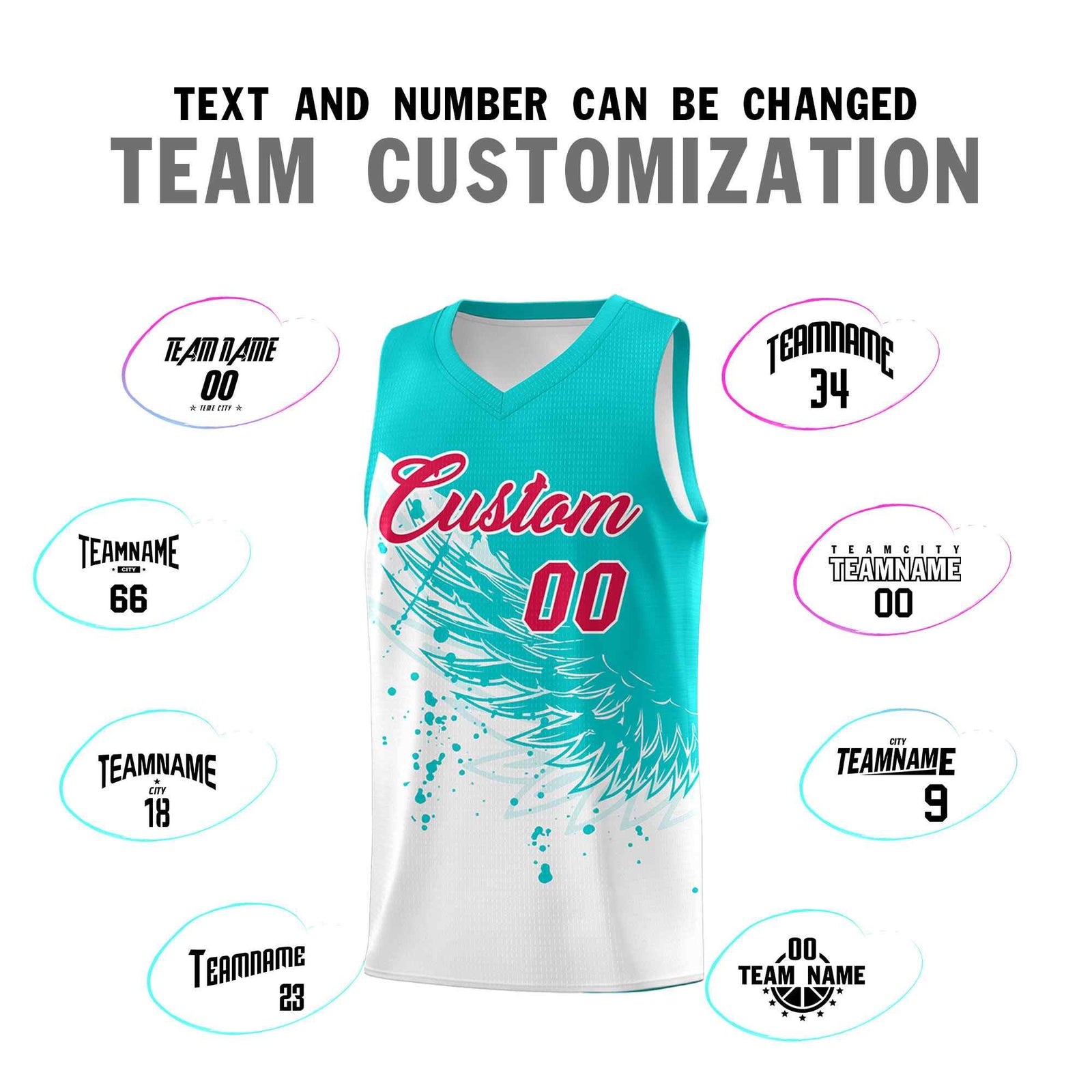 Custom White Aqua Wing Pattern Sports Uniform Basketball Jersey| KXKSHOP