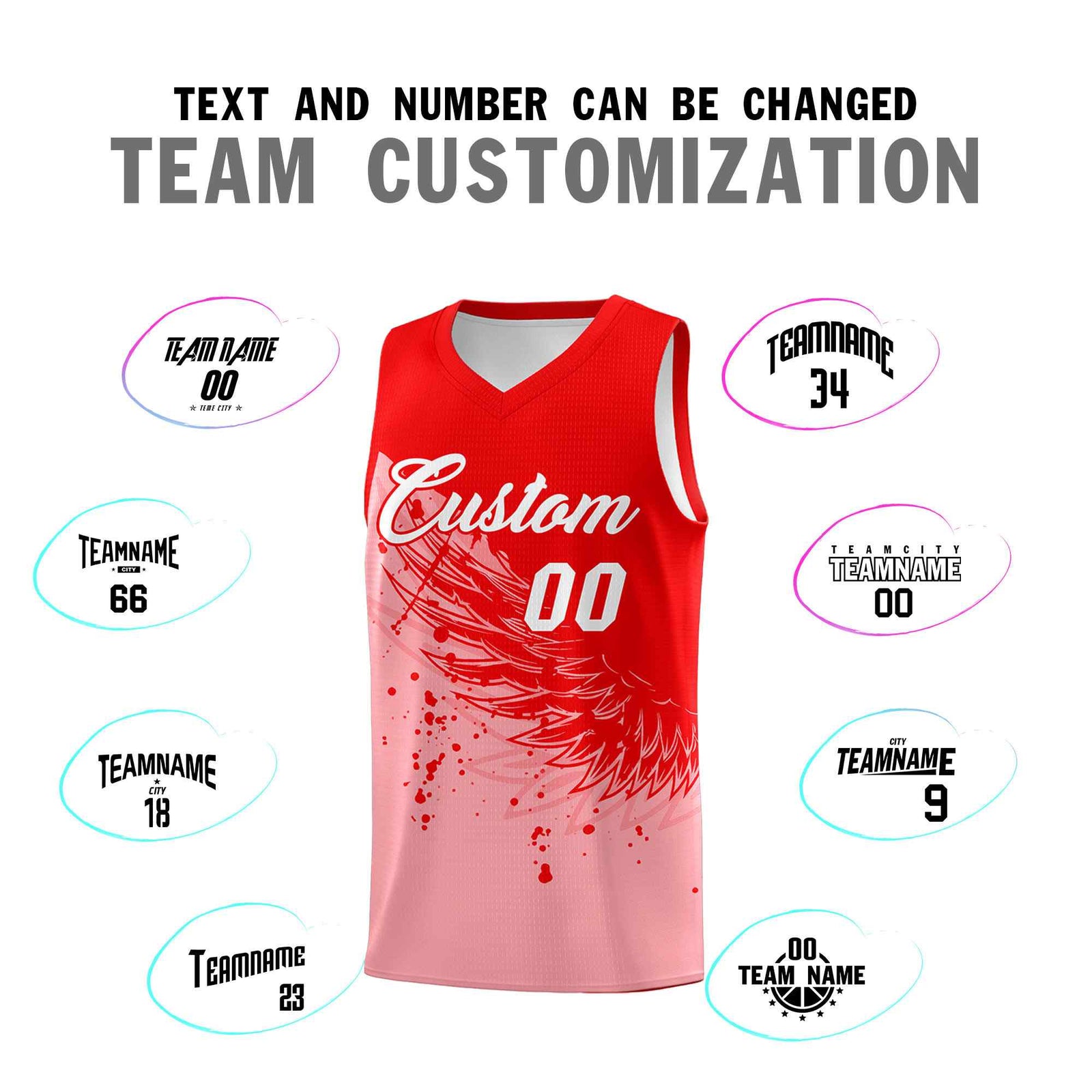 Custom Light Pink Light Red Wing Pattern Sports Uniform Basketball Jersey| KXKSHOP