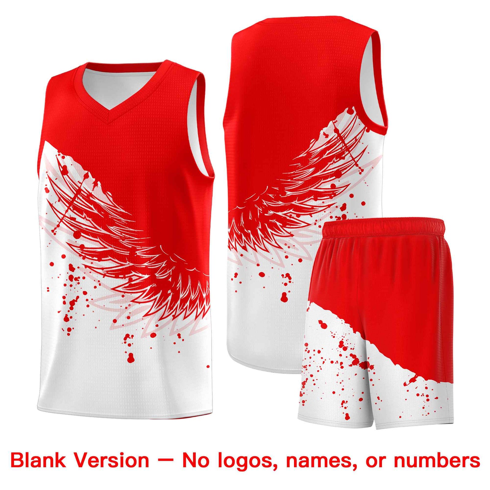 Custom White Light Red Wing Pattern Sports Uniform Basketball Jersey| KXKSHOP