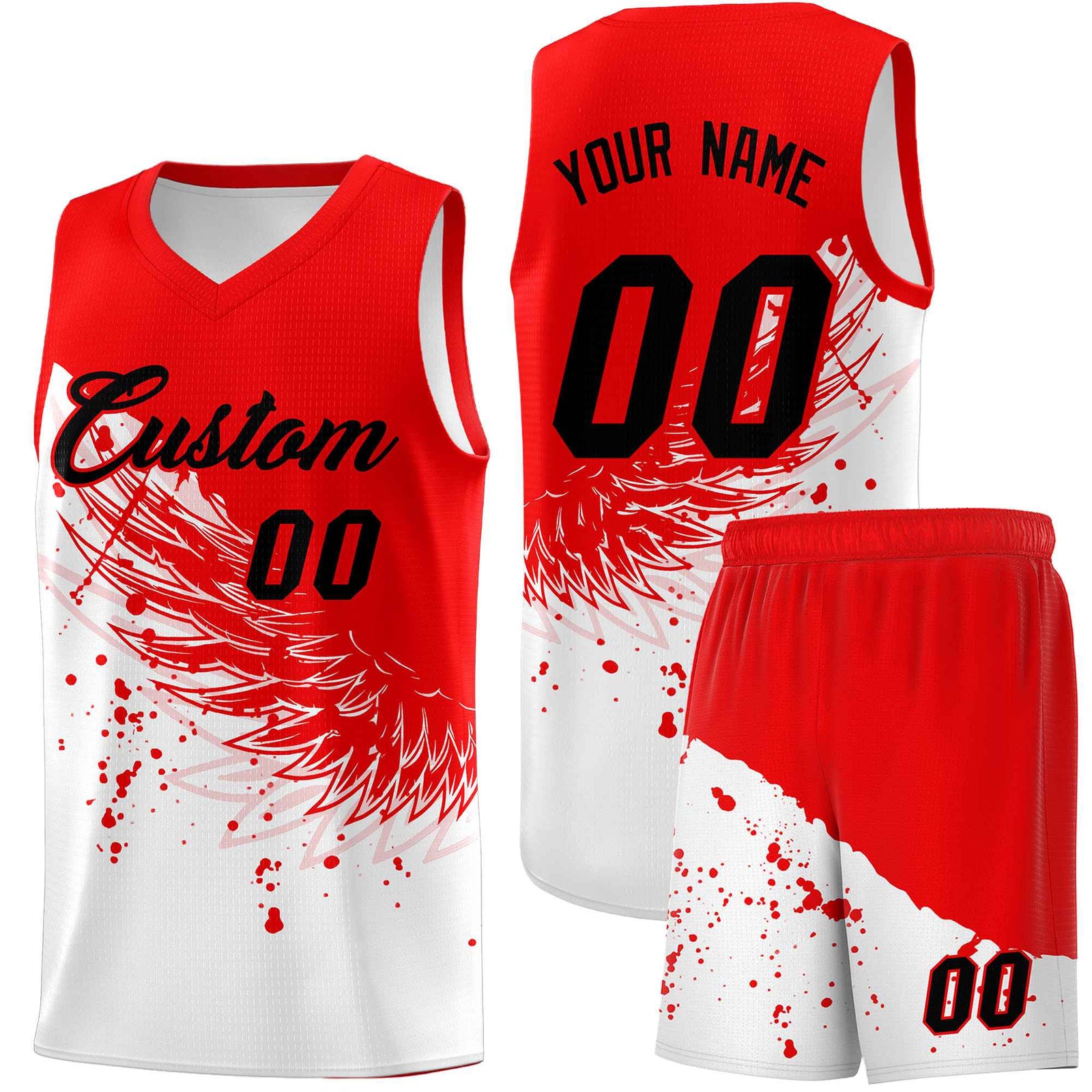 Custom White Light Red Wing Pattern Sports Uniform Basketball Jersey| KXKSHOP