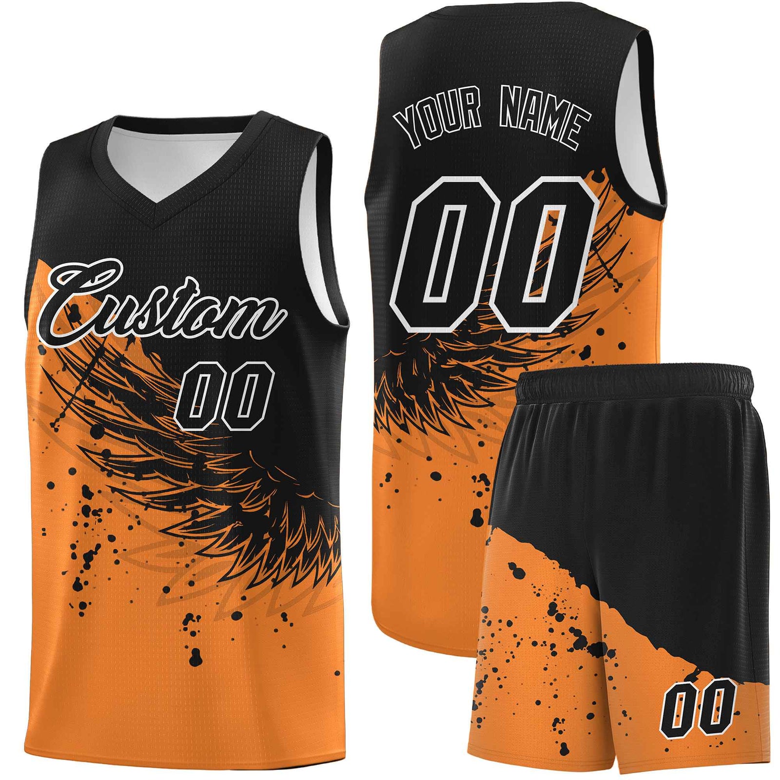 Custom Gold Orange Black Wing Pattern Sports Uniform Basketball Jersey| KXKSHOP