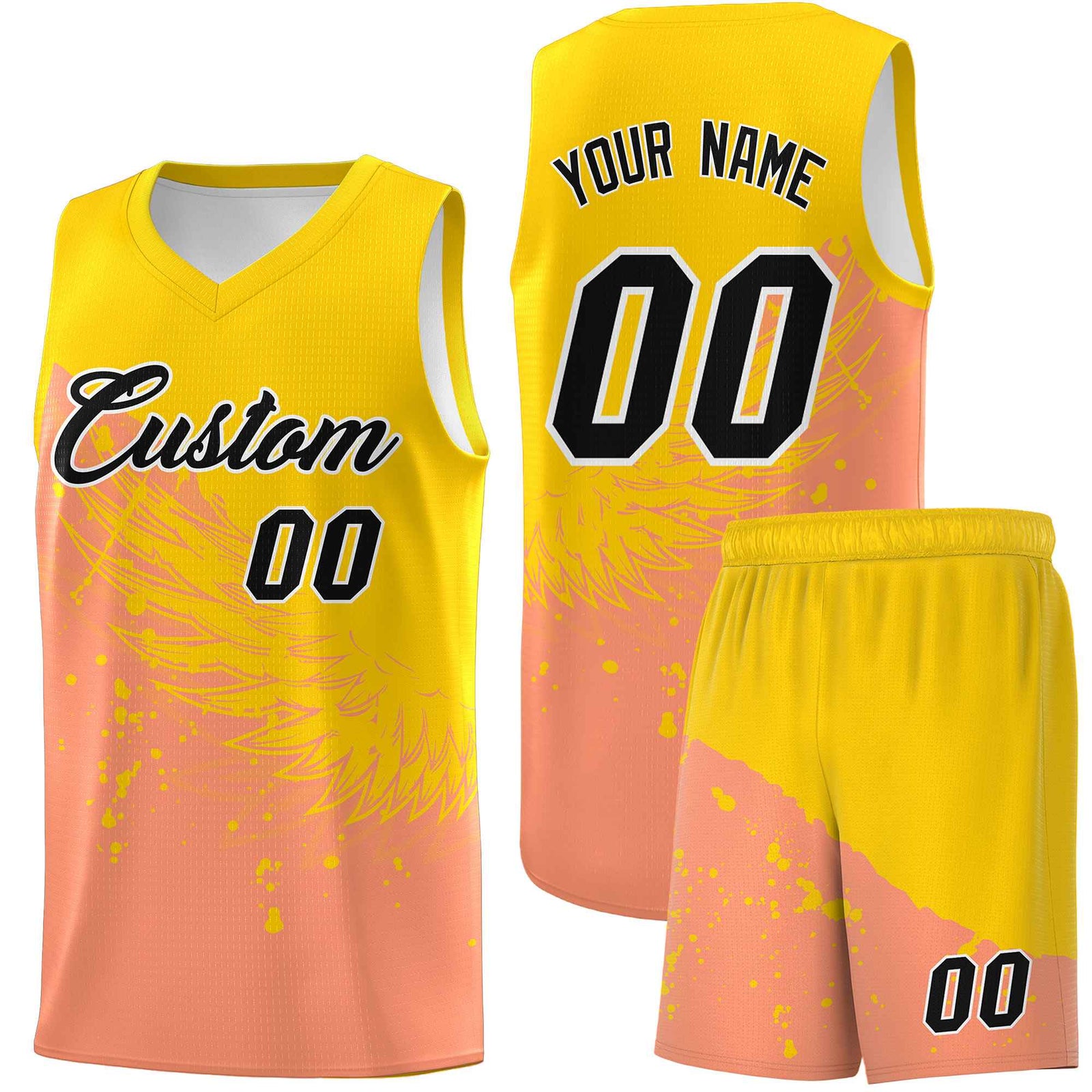 Custom Light Orange Gold Wing Pattern Sports Uniform Basketball Jersey| KXKSHOP