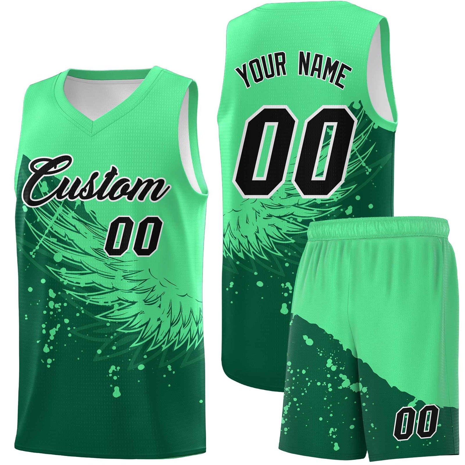 Custom Kelly Green Green Wing Pattern Sports Uniform Basketball Jersey| KXKSHOP