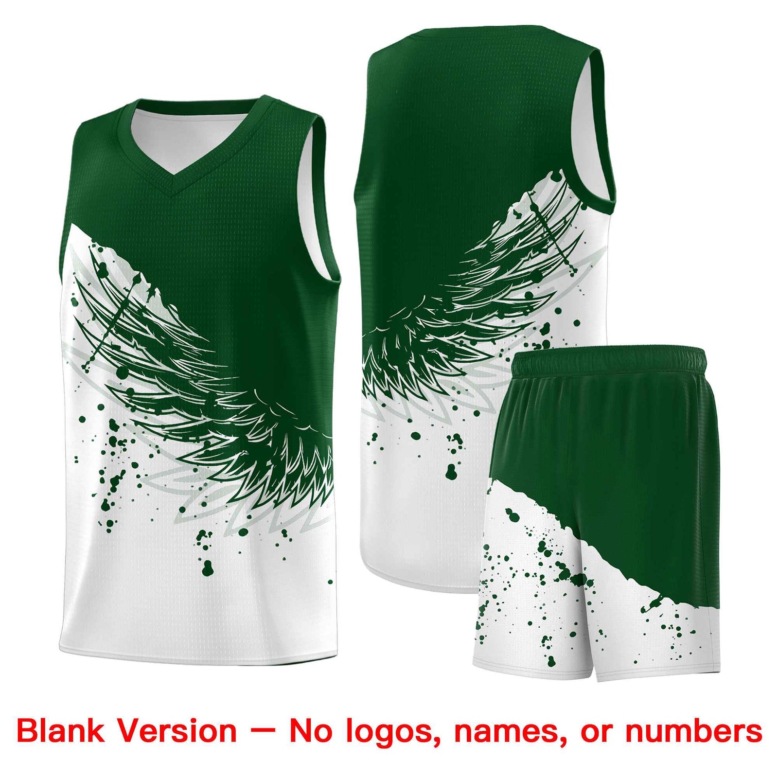 Custom White Green Wing Pattern Sports Uniform Basketball Jersey| KXKSHOP