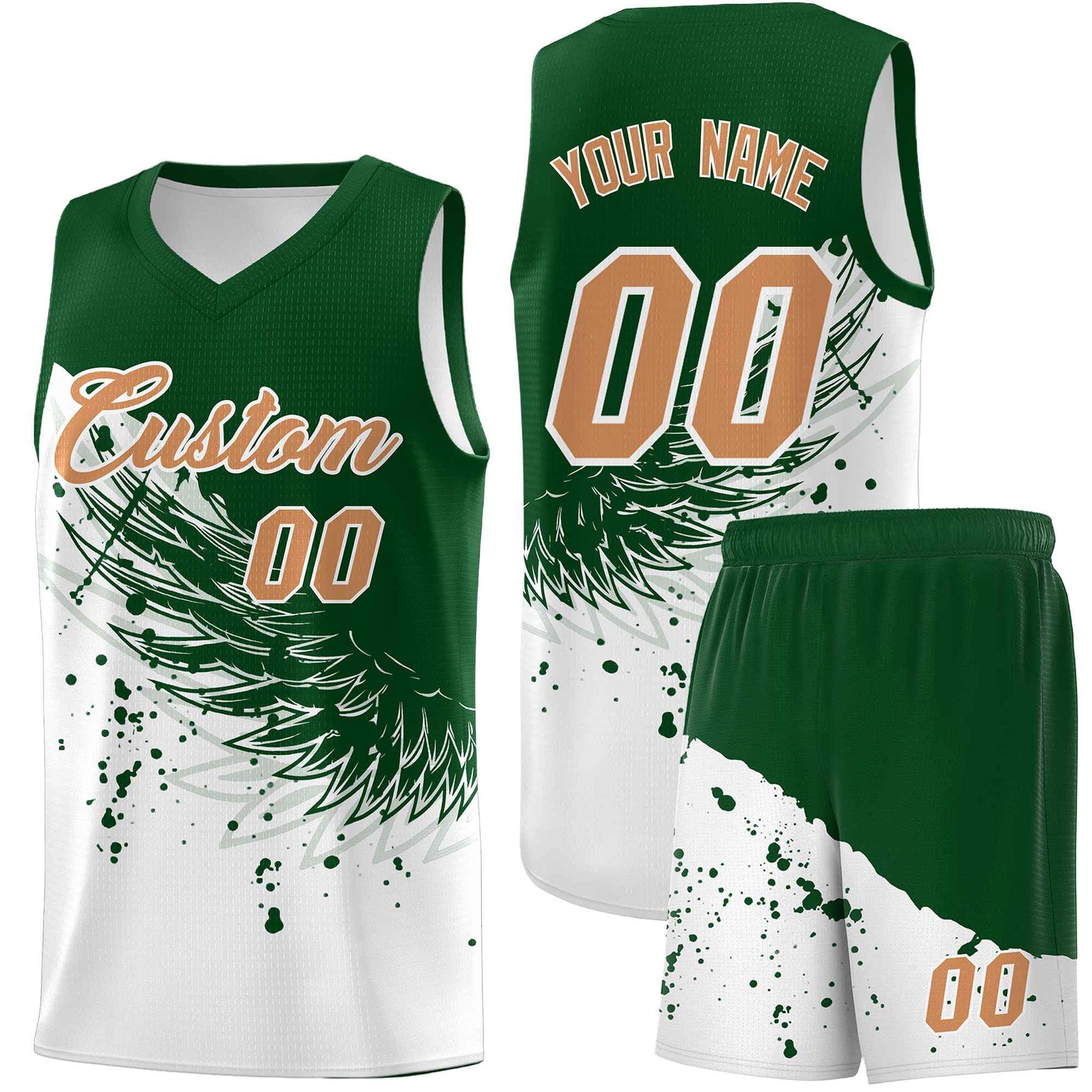 Custom White Green Wing Pattern Sports Uniform Basketball Jersey| KXKSHOP