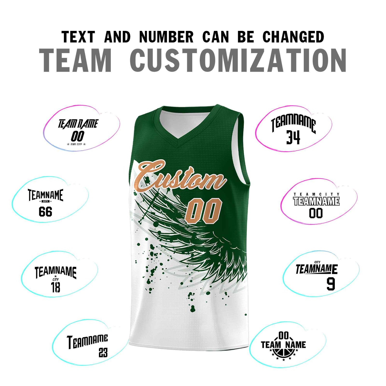 Custom White Green Wing Pattern Sports Uniform Basketball Jersey| KXKSHOP