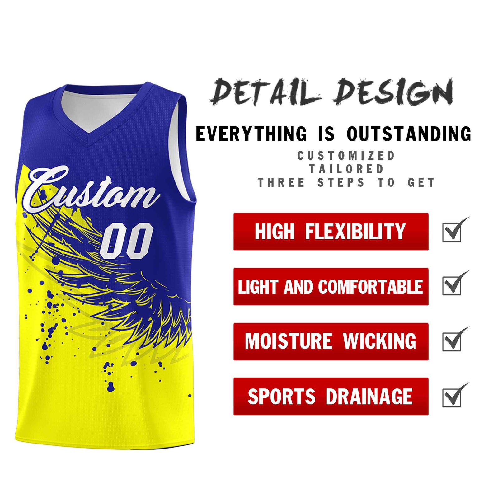 Custom Fluorescent Yellow Royal Wing Pattern Sports Uniform Basketball Jersey| KXKSHOP