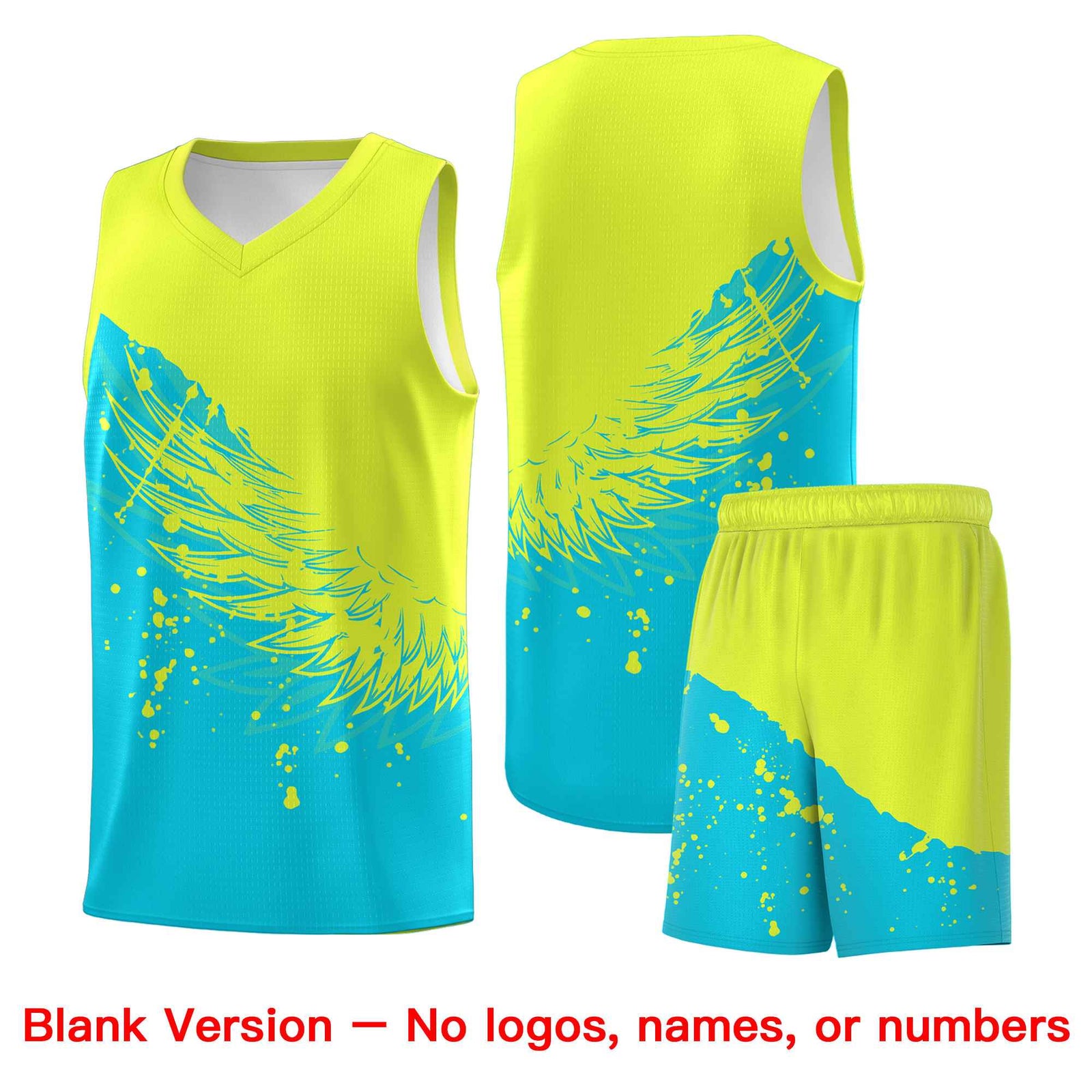 Custom Sky Blue Fluorescent Green Wing Pattern Sports Uniform Basketball Jersey| KXKSHOP