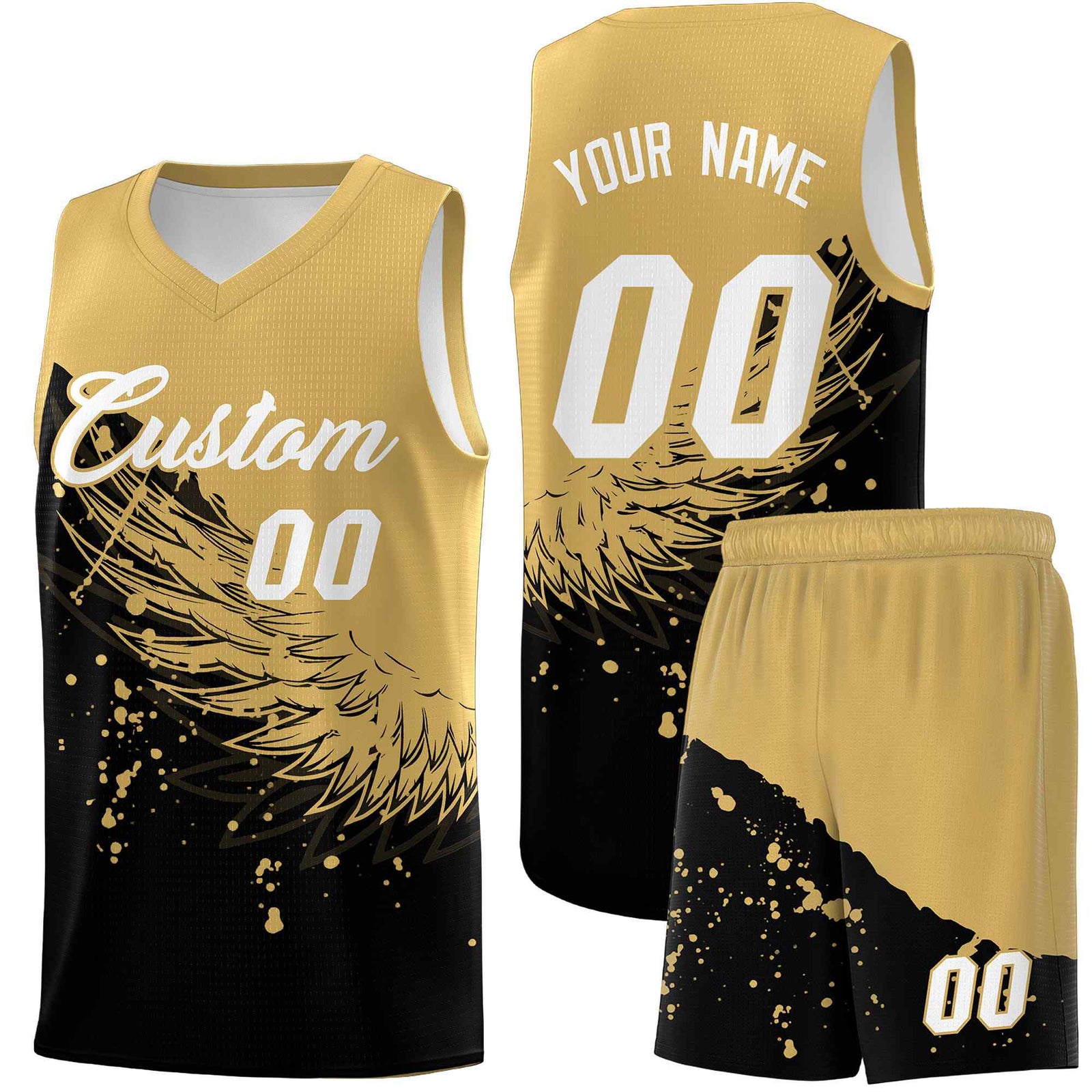 Custom Black Old Gold Wing Pattern Sports Uniform Basketball Jersey| KXKSHOP