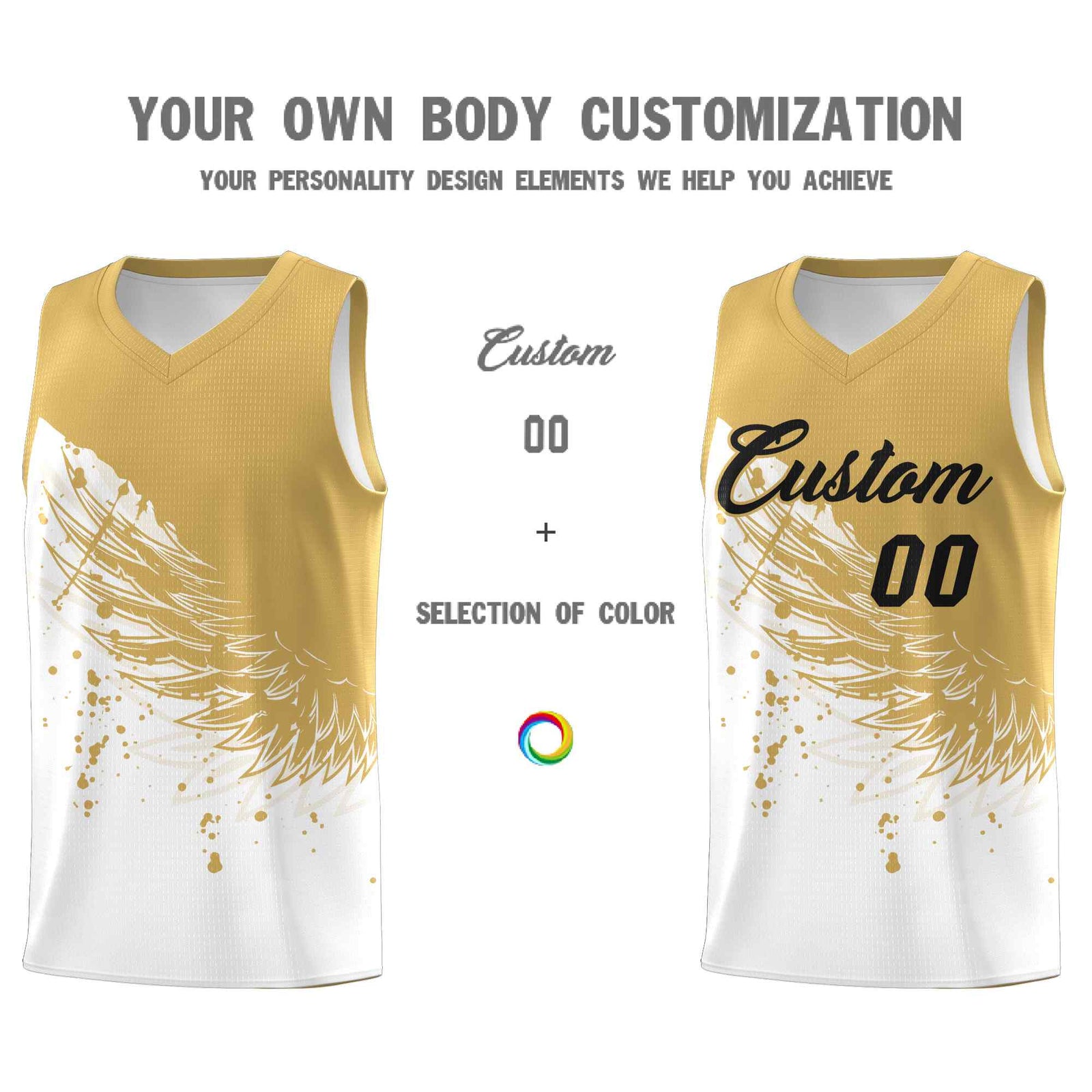 Custom White Old Gold Wing Pattern Sports Uniform Basketball Jersey| KXKSHOP
