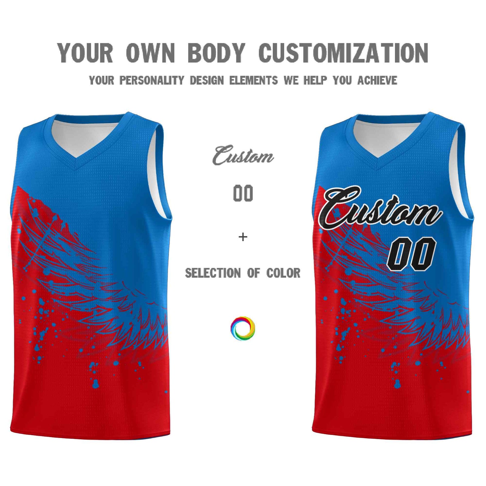 Custom Red Royal Wing Pattern Sports Uniform Basketball Jersey| KXKSHOP