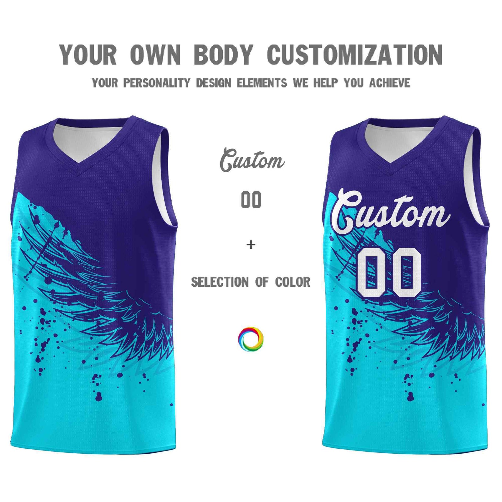 Custom Sky Blue Royal Wing Pattern Sports Uniform Basketball Jersey