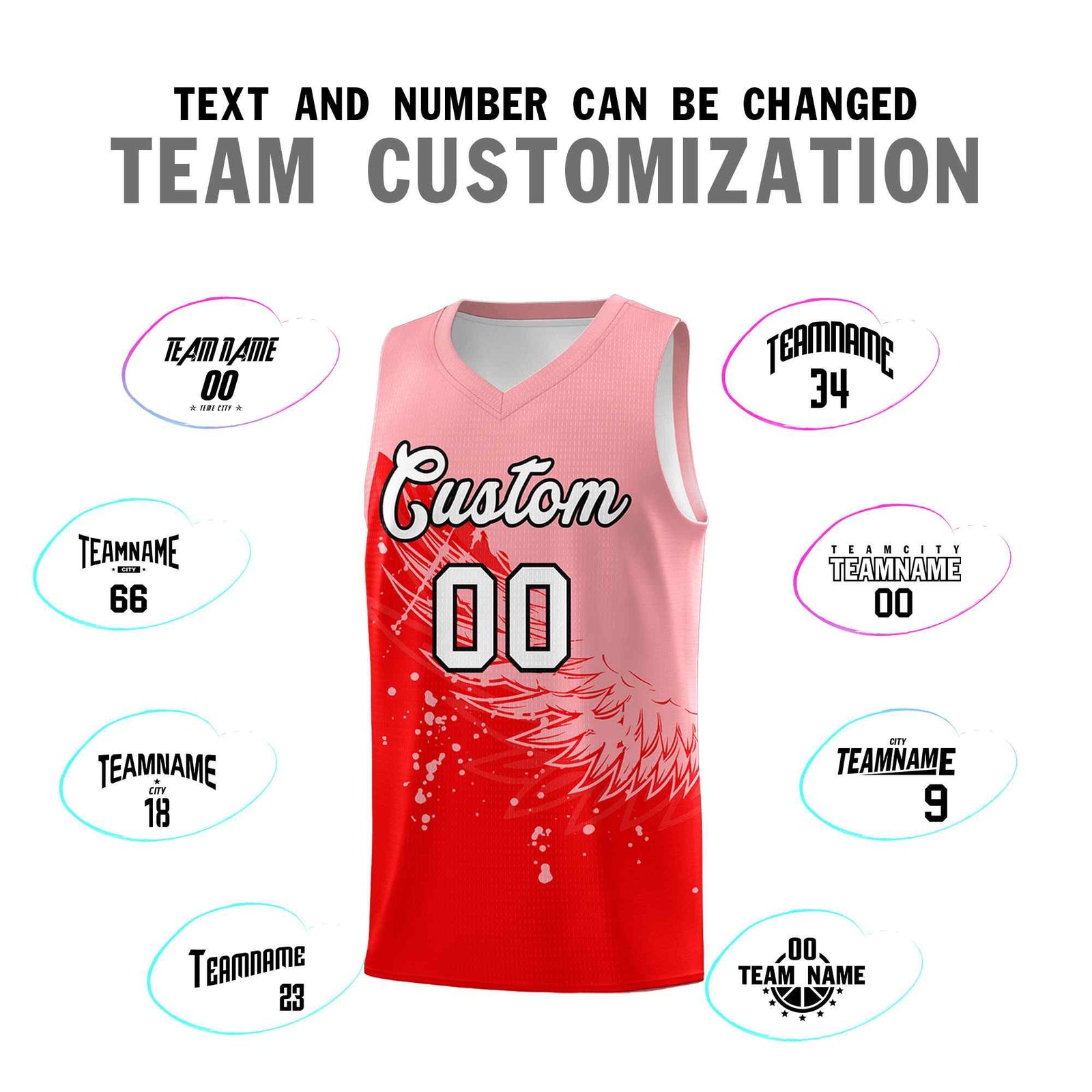 Custom Light Red Light Pink Wing Pattern Sports Uniform Basketball Jersey