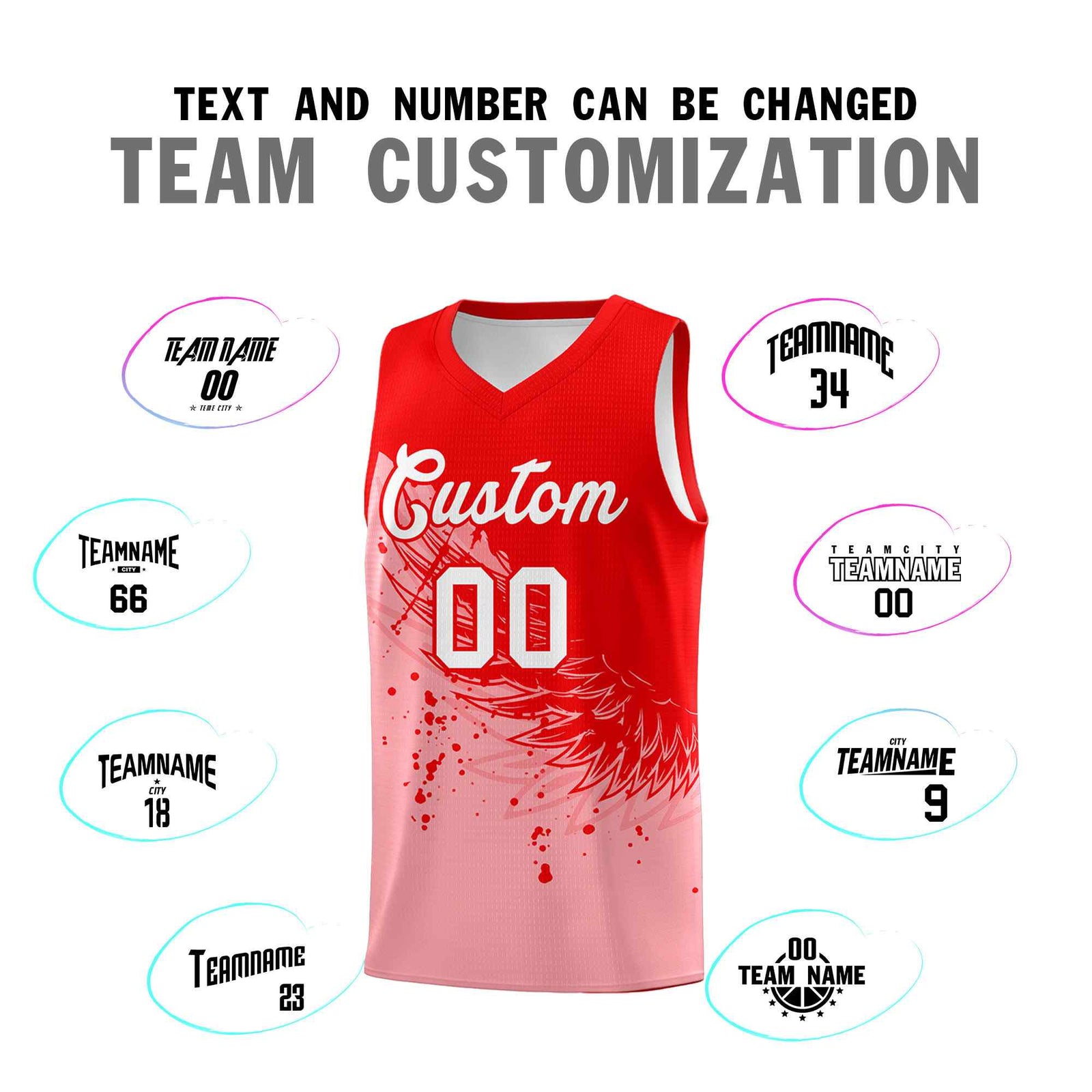 Custom Light Pink Light Red Wing Pattern Sports Uniform Basketball Jersey