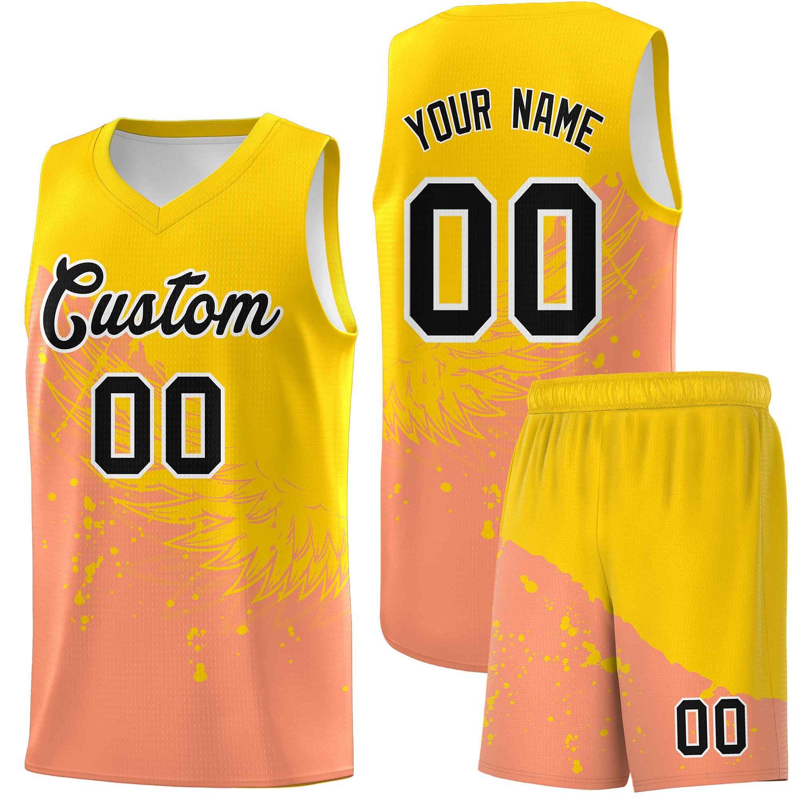 Custom Light Orange Gold Wing Pattern Sports Uniform Basketball Jersey