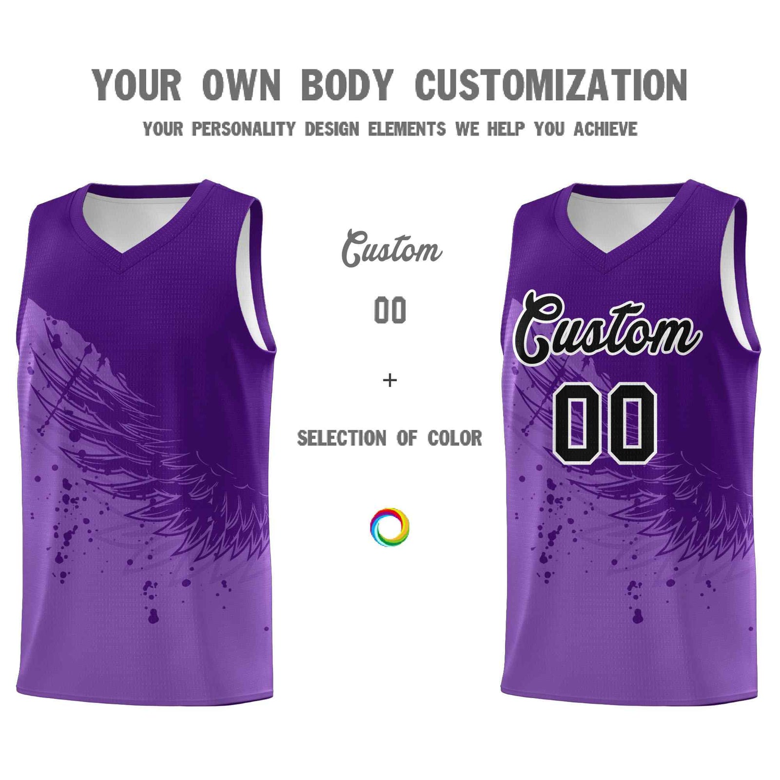 Custom Light Purple Purple Wing Pattern Sports Uniform Basketball Jersey