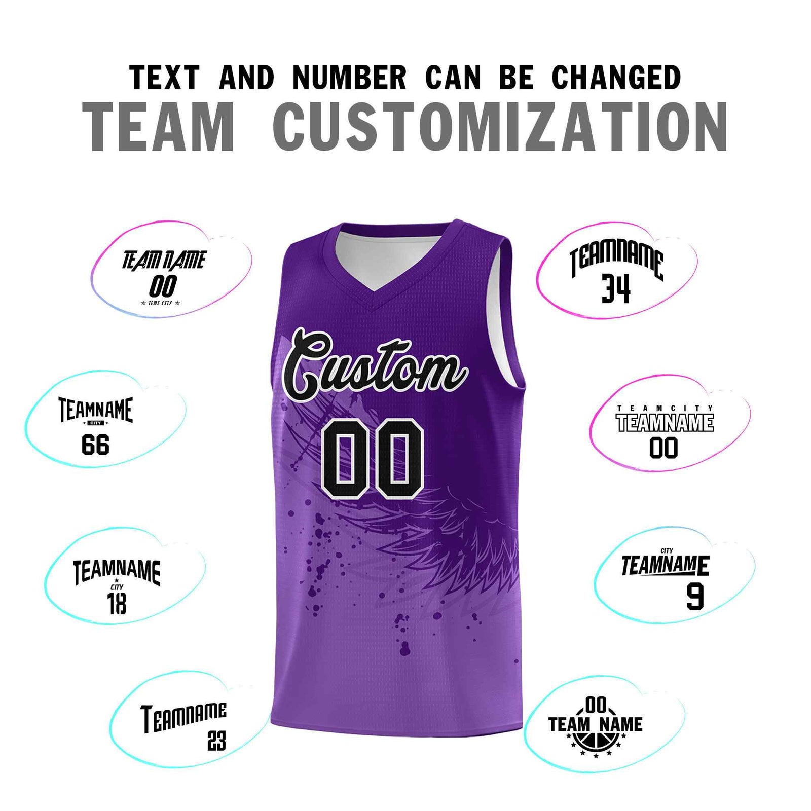 Custom Light Purple Purple Wing Pattern Sports Uniform Basketball Jersey