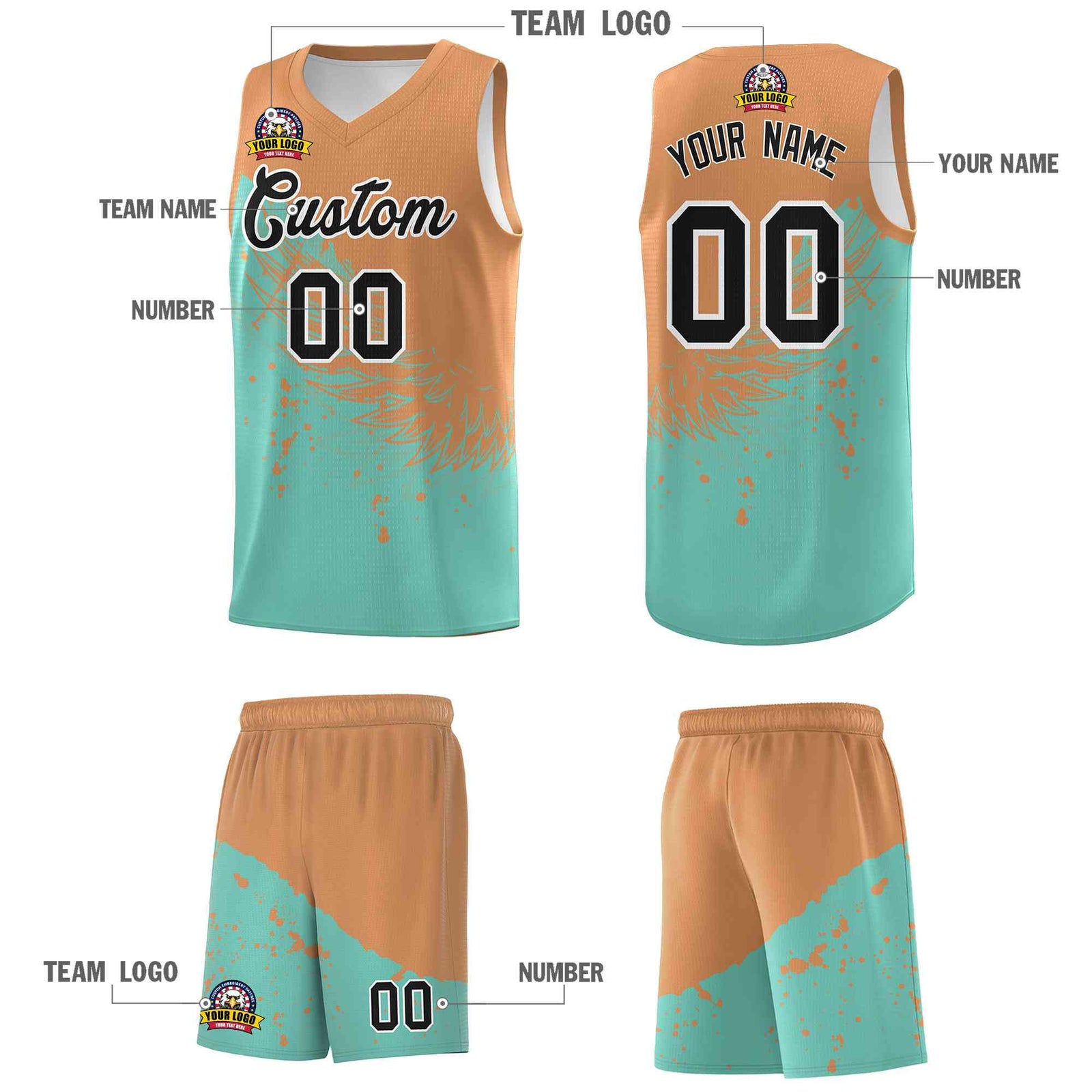 Custom Bright Green Buckskin Brown Wing Pattern Sports Uniform Basketball Jersey
