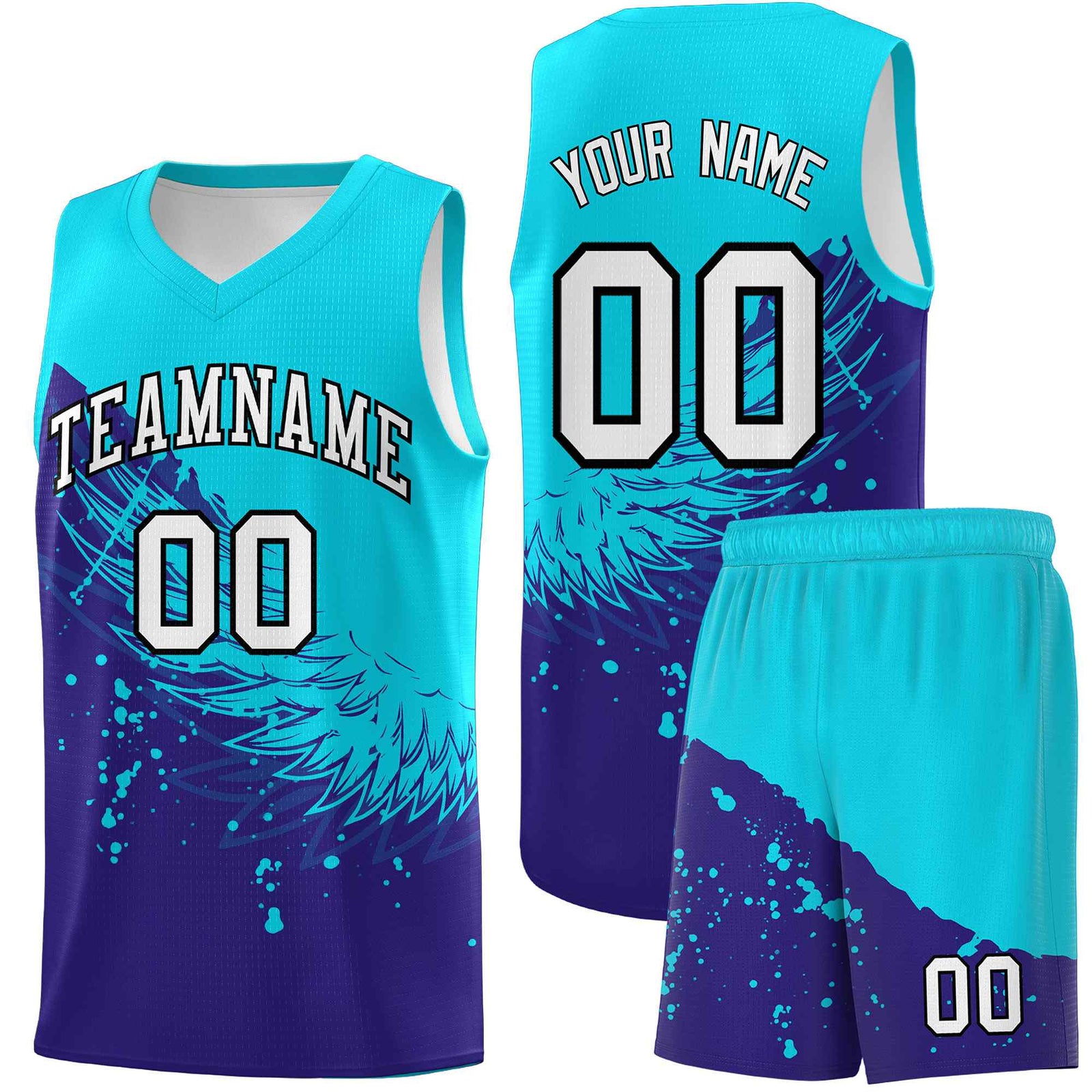 Custom Royal Sky Blue Wing Pattern Sports Uniform Basketball Jersey