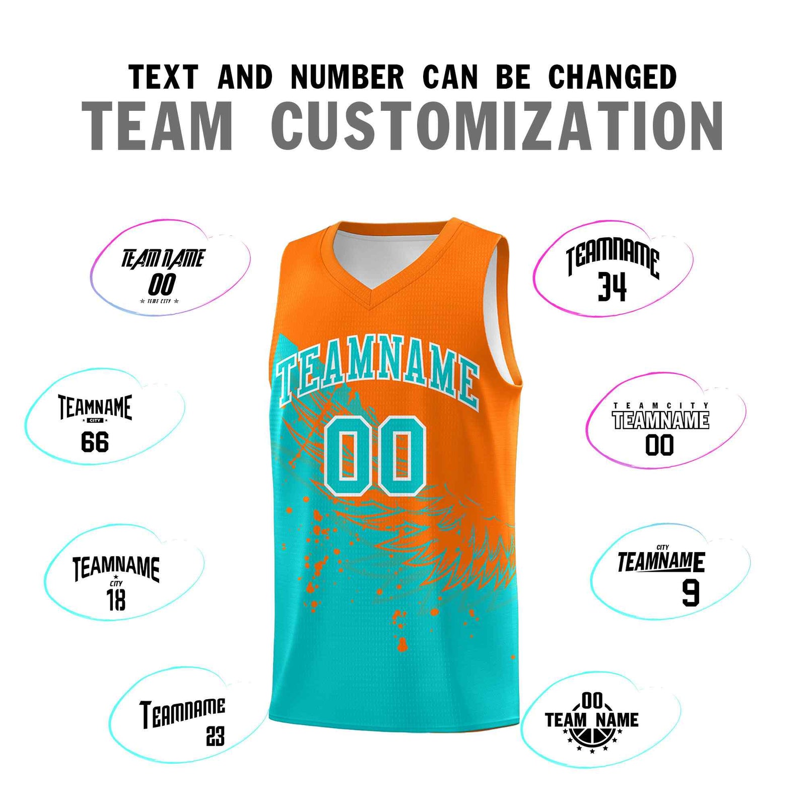 Custom Aqua Orange Wing Pattern Sports Uniform Basketball Jersey