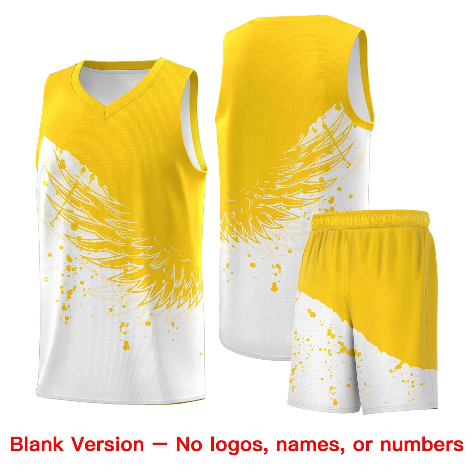 Custom White Gold Wing Pattern Sports Uniform Basketball Jersey