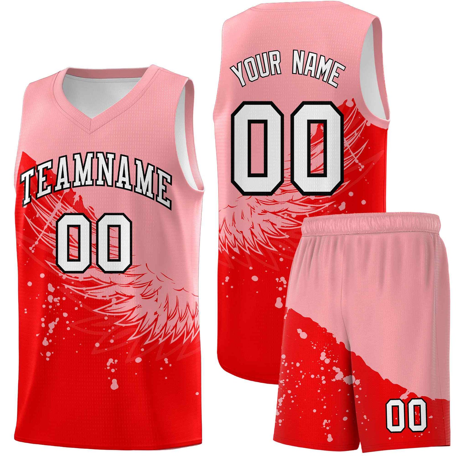 Custom Light Red Light Pink Wing Pattern Sports Uniform Basketball Jersey