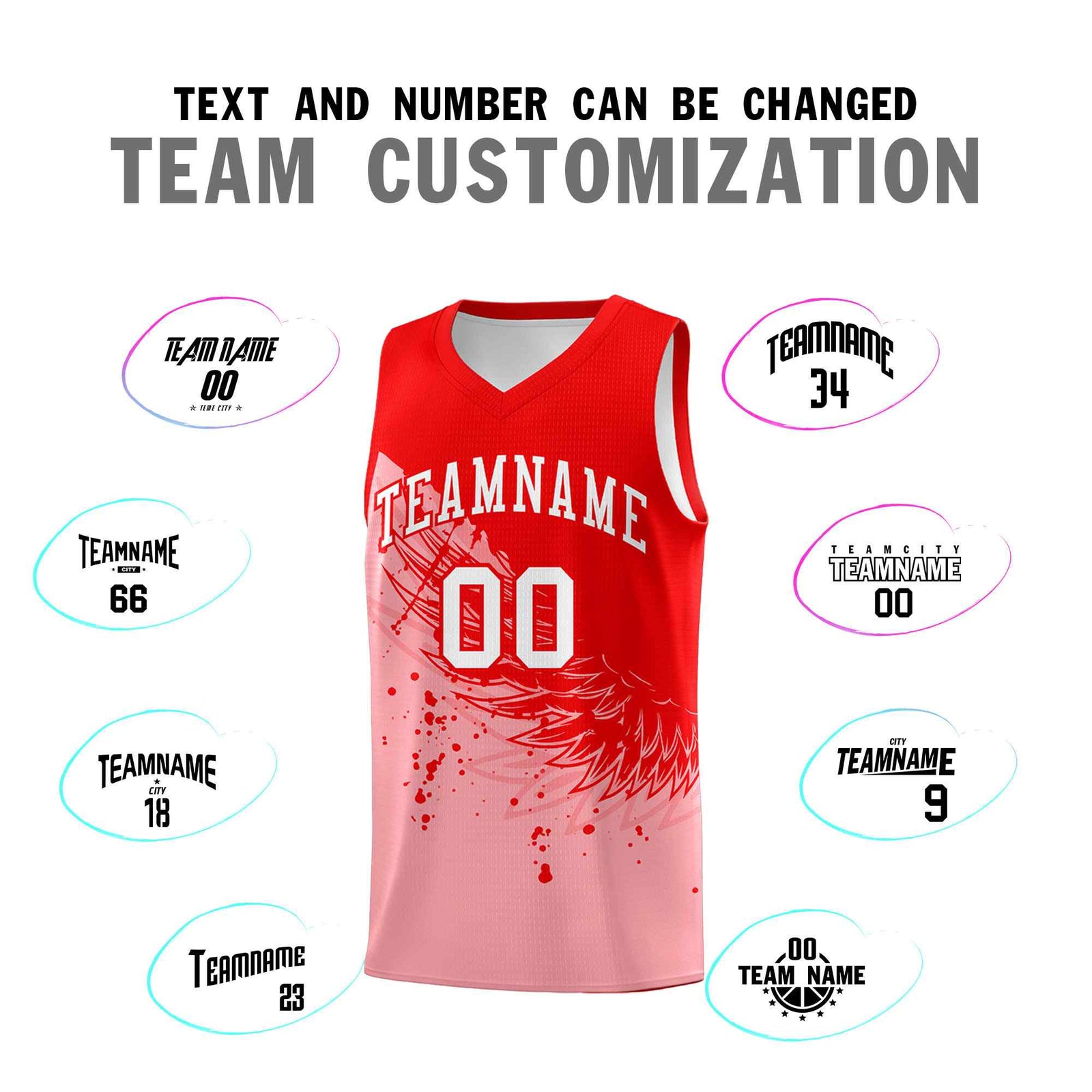 Custom Light Pink Light Red Wing Pattern Sports Uniform Basketball Jersey